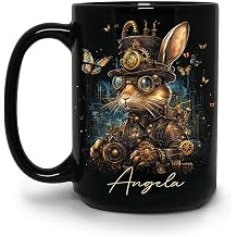 Elegant Bunny Coffee Mug 11oz 15oz, Custom Name Mechanical Animal Cup, Personalized Fantasy Steampunk Ceramic Mug, Butterfly Black Cup, Gifts For Rabbit Lovers