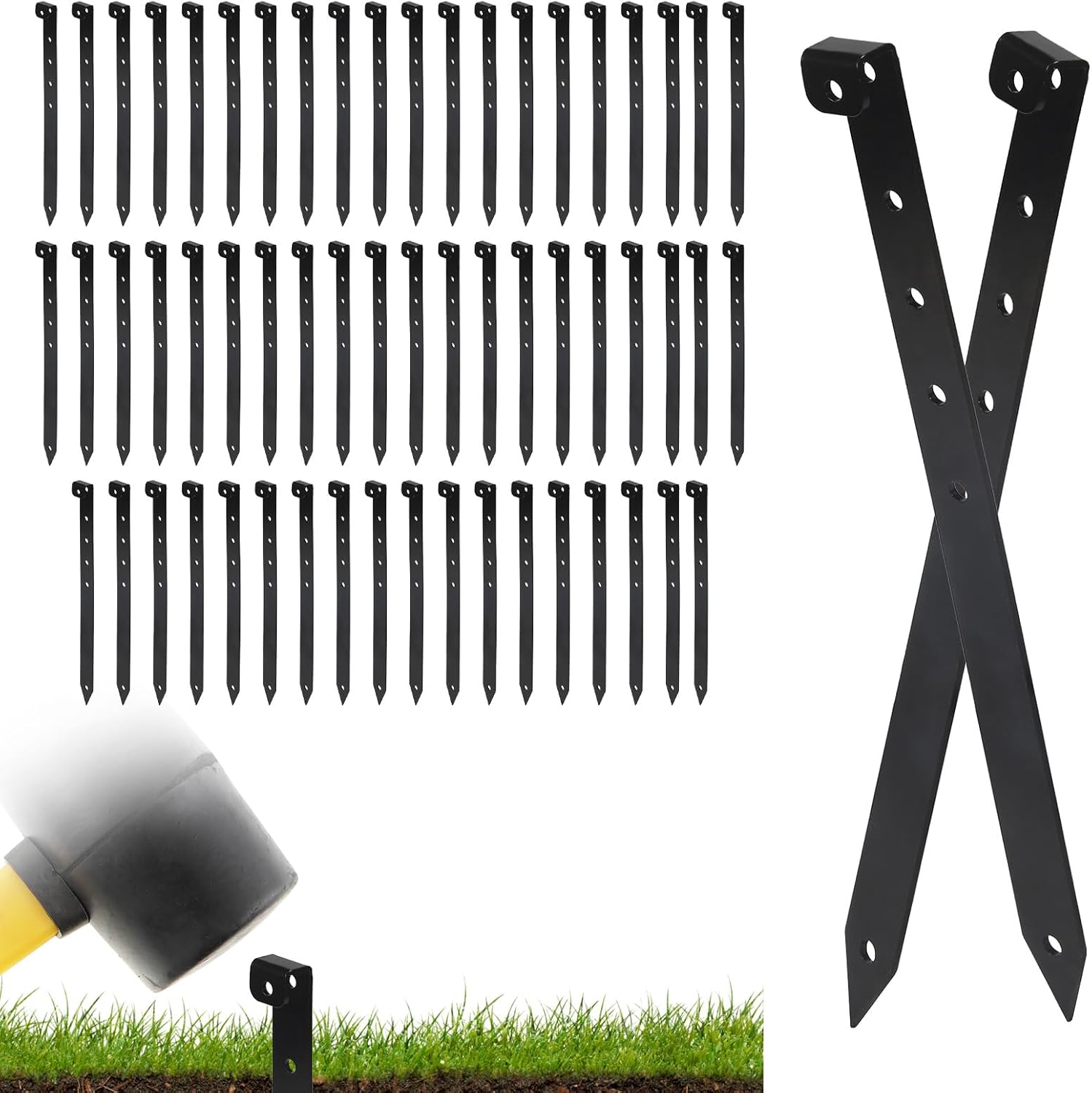 Metal Landscape Edging Stakes, 10 Inch Garden Stakes Carbon Steel Landscape Anchoring Stake for Grass Barriers, Landscape Edging Coil, Terrace Board, Garden Liner, 60 Pcs