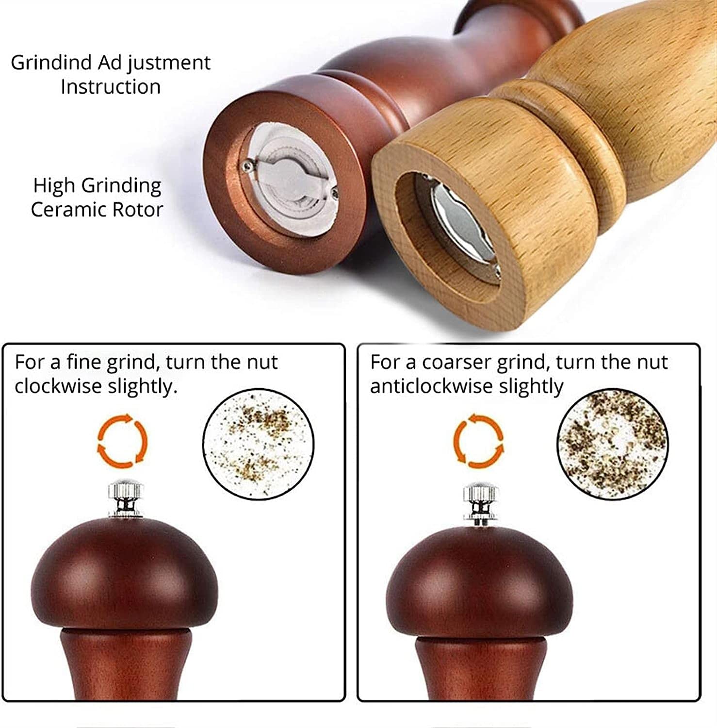 Pfeffermühle Pfeffermühle – Manuelle Pfeffermühlen aus Holz, Gewürzstreuer mit verstellbarem Keramikkern, klassisches Meersalzmühlen-Set, Küchenhelfer, Küchengewürzmühle (Farbe: Messing) (1)