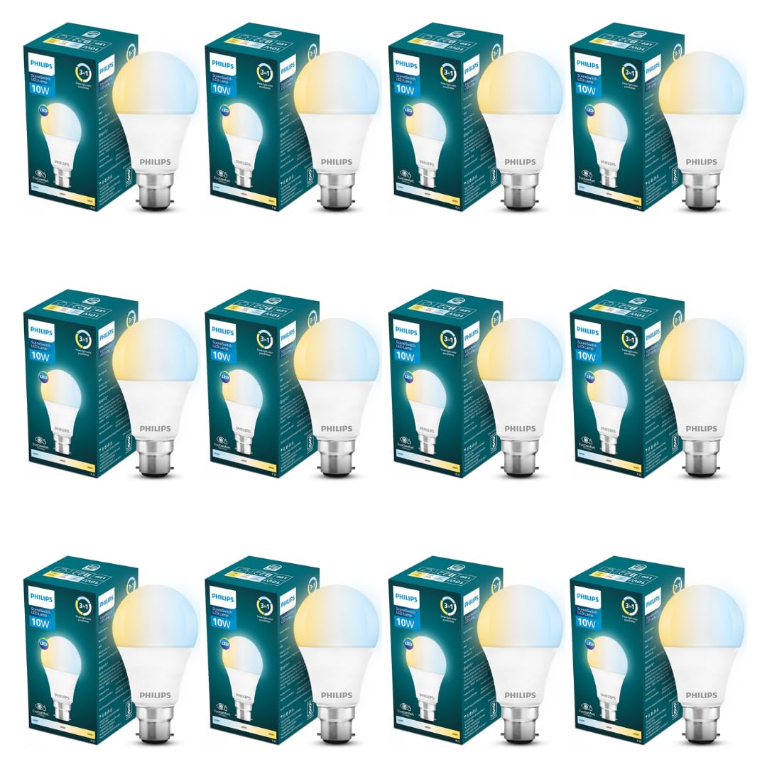 Philips 10-watt LED Bulb | 3 Colors in 1 LED Bulb | Scene Switch Bulb for Home & Decoration | Color: Tunable White, Pack of 12