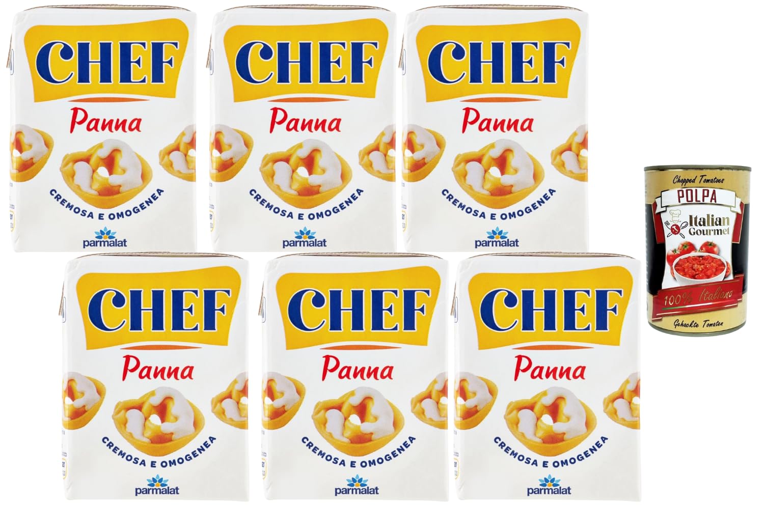 Italian Gourmet Panna Chef Crème Panna Cuisine UHT 6 x 200 ml, Crème Liquide Pour Sauces, Pâtes, Gratins & Pâtisserie, Texture Crémeuse, Facile à Utiliser, Format Lot Pratique + Italian Gourmet Polpa