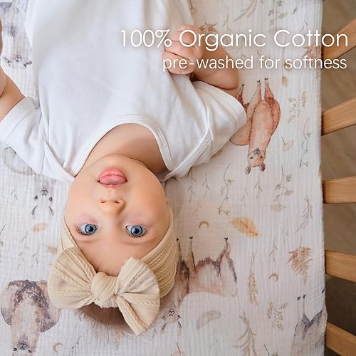 Miniatura 2 de TCBunny Sábanas de muselina para cuna, 100% algodón, estilo bohemio, neutro, para colchón de cuna estándar y colchón de cama infantil (52 x 28