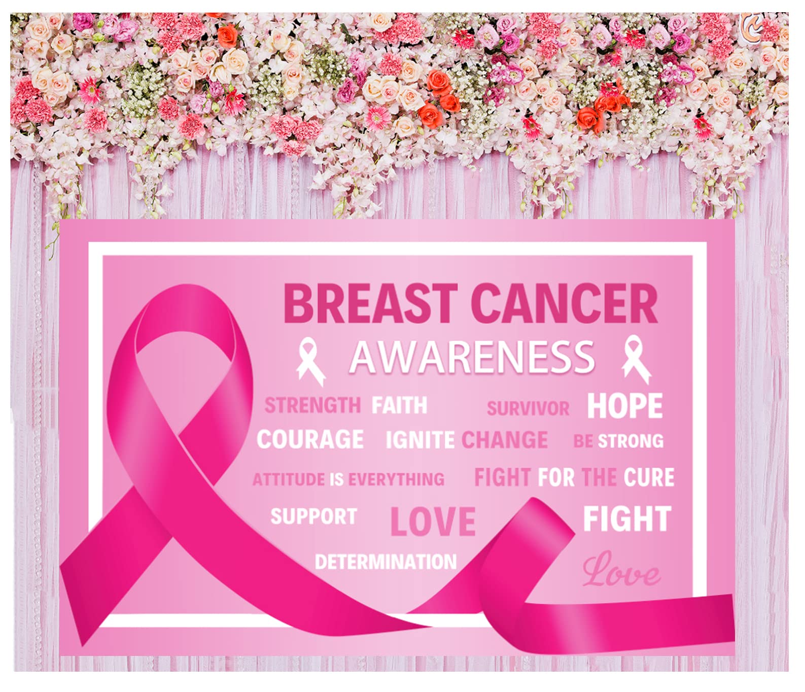 Breast Cancer Awareness Banner Backdrop - Pink Ribbon Design, 70x47 Inches, For Fundraising & Parties - View #13