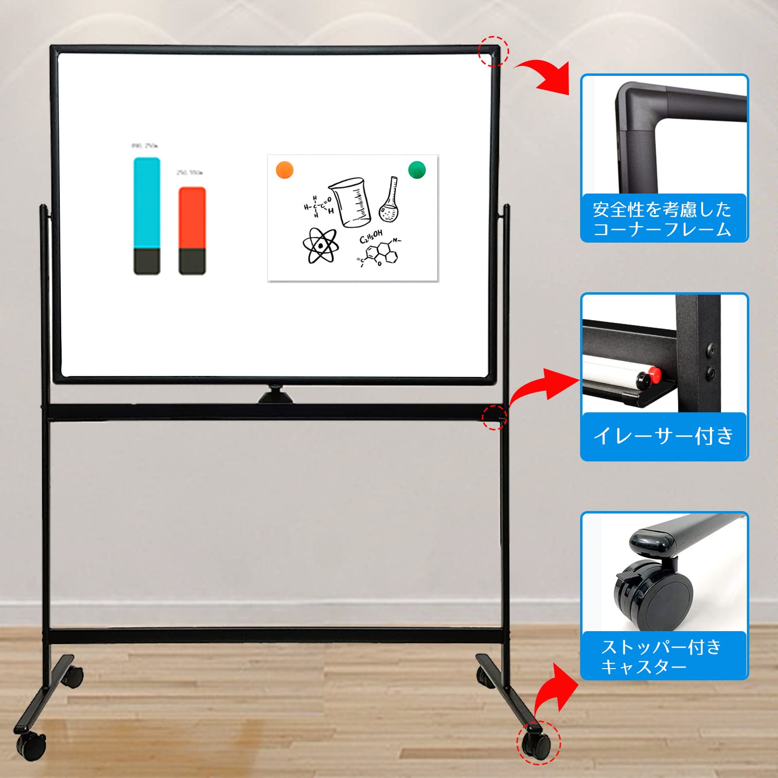Amazon.co.jp: White board 回転可能なスタンド付きホワイトボード 