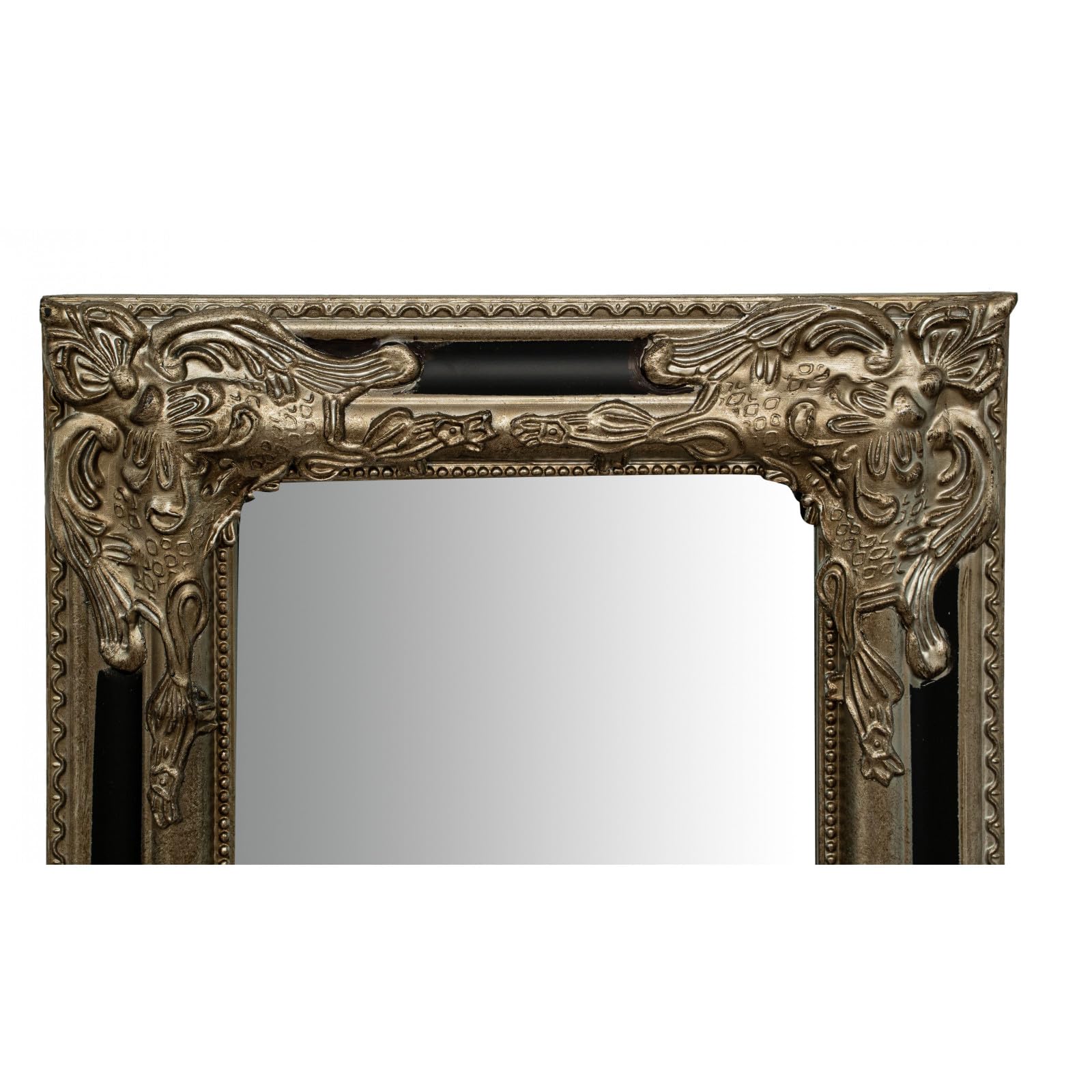 Biscottini Espejo Imperio de Pared – Espejo para Colgar Vertical u Horizontal 35,5 x 4,5 x 82,5 cm – Fabricado en Italia – Acabado Plateado y Negro Envejecido