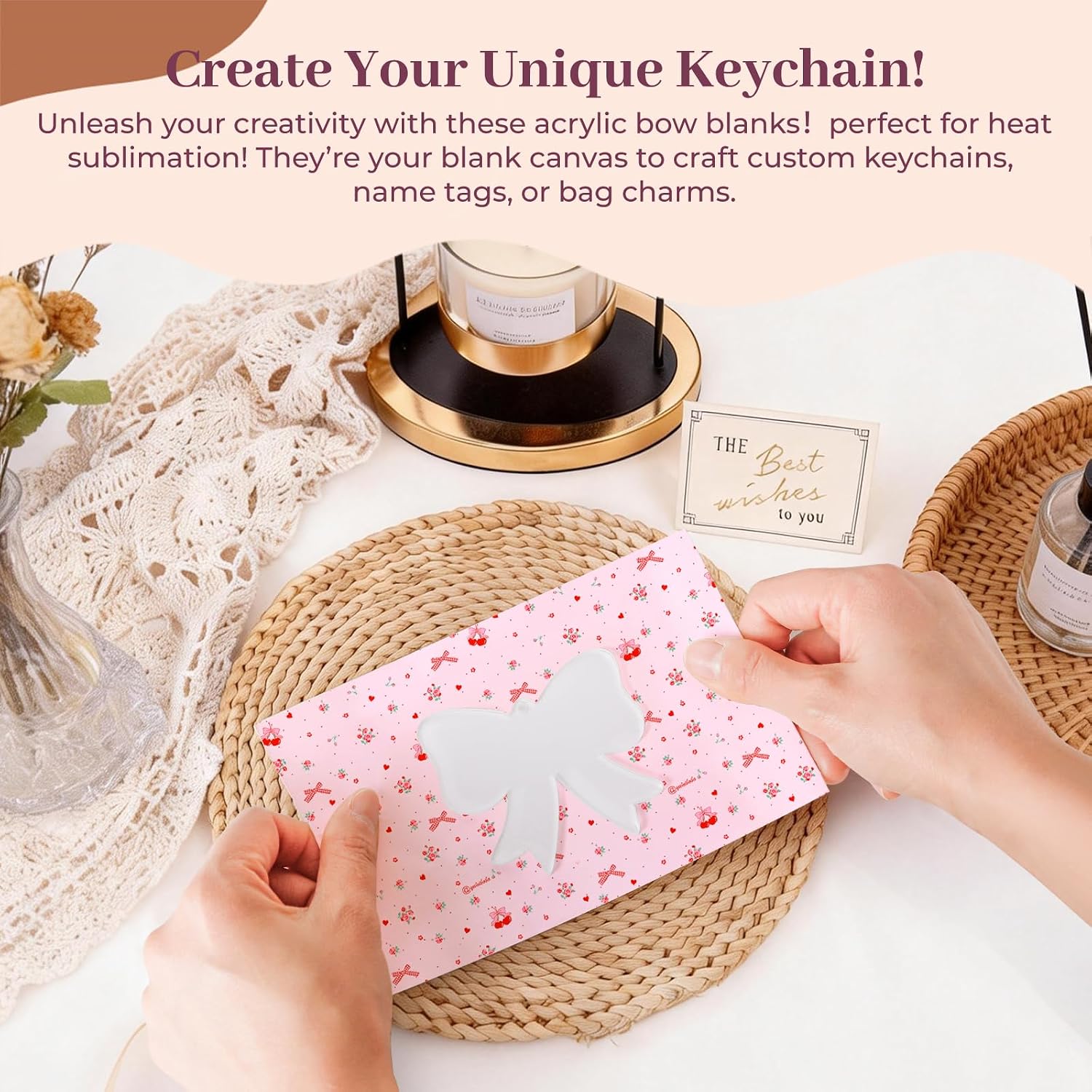 10 pcs Sublimation Acrylic Bow Blanks, DIY Craft Supplies with Tassels & Keychain Rings for Personalized Gifts, Bag Charms & Luggage Tags (Classic Bow) image 2