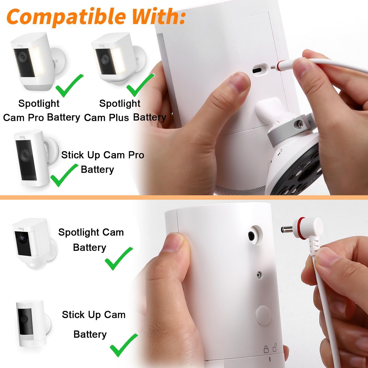 Chargeur de panneau solaire 10W/5V avec deux connecteurs DC3,5x1,35 et USB-C, câble de charge de 3 m, IP65, compatible avec Ring Spotlight Cam Plus/Pro, batterie à came de 2ème/3e Generation