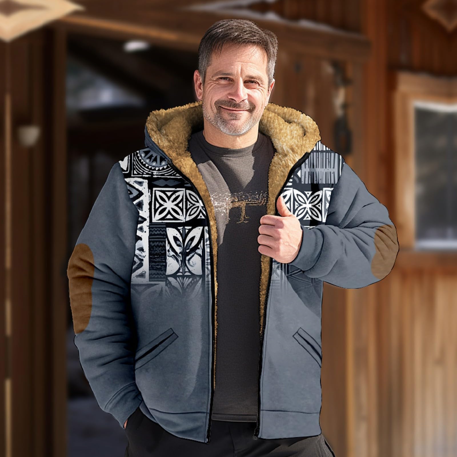 Generisch Winterjacke Herren Warm Mit Kapuze Und Reißverschluss Fleecejacke Arbeitsjacke Männer Gefütterte Jack Outdoorjacke Sweatjacke Freizeitjacke Für Alltag