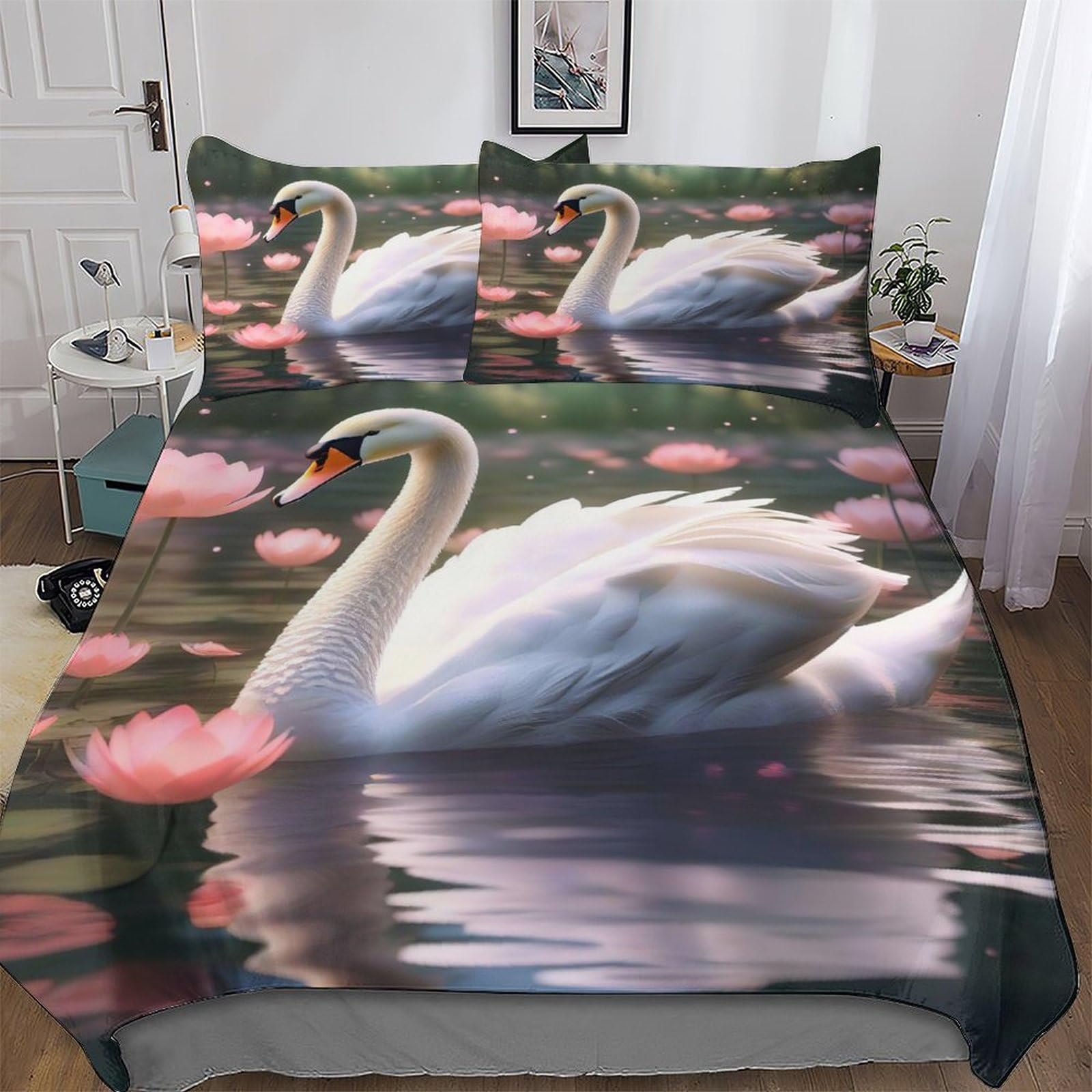 Parure de lit cygne 3 pièces, le cadeau idéal pour décorer une chambre d'enfant