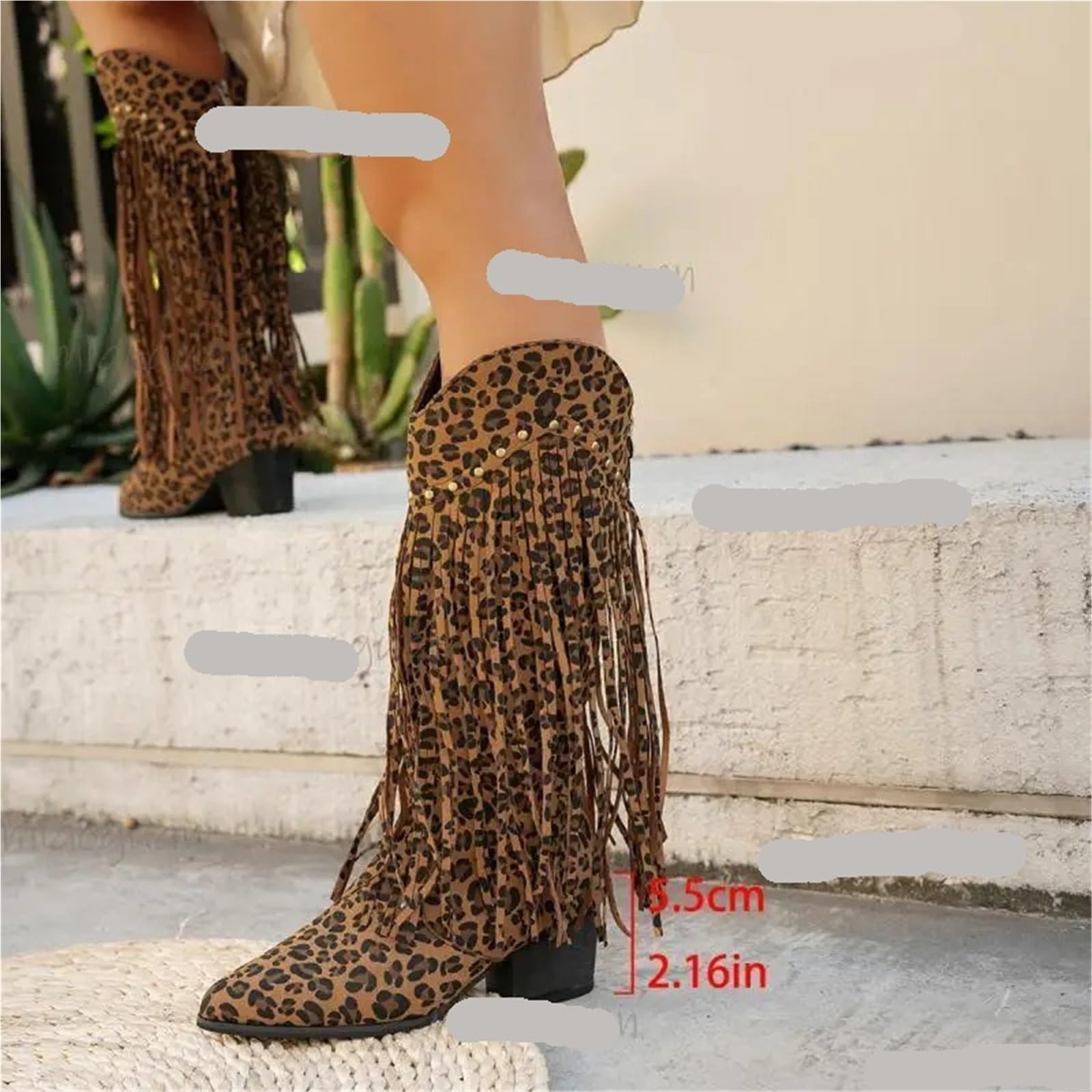 Stivali Texani Donna Stivali da equitazione western con frange Stivaletti al ginocchio alla moda donna tacco alto a punta autunnale cowgirl