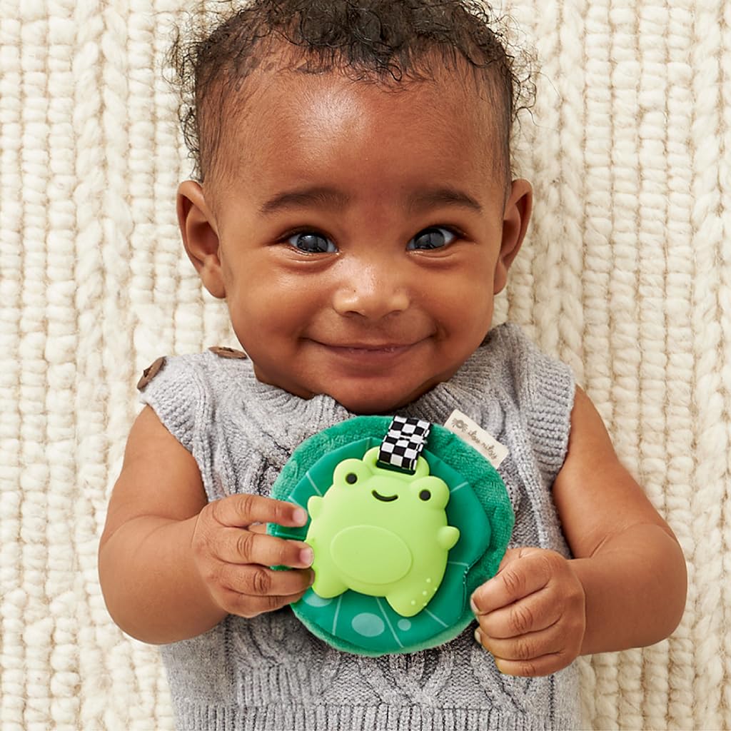 Itzy Ritzy Crinkle Teether - Plush Velour with Crinkle Sounds & Soft Silicone Teether (Frog)
