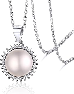 Silvora 9MM Freshwater Cultured Pearl Pendant Necklace Sterling Silver 20 in Rolo Neck Chain Jewelry for Women, Sterling Silver, Cubic Zirconia