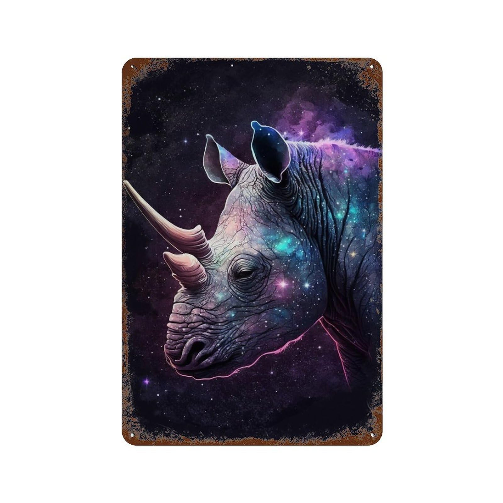 Rust Effect Galactic Rhino Profile-2 Rustic Tin Plaque 11.8"x7.9", Classic Wall Plaque for Shed, Workshop And Garage Wall Decor