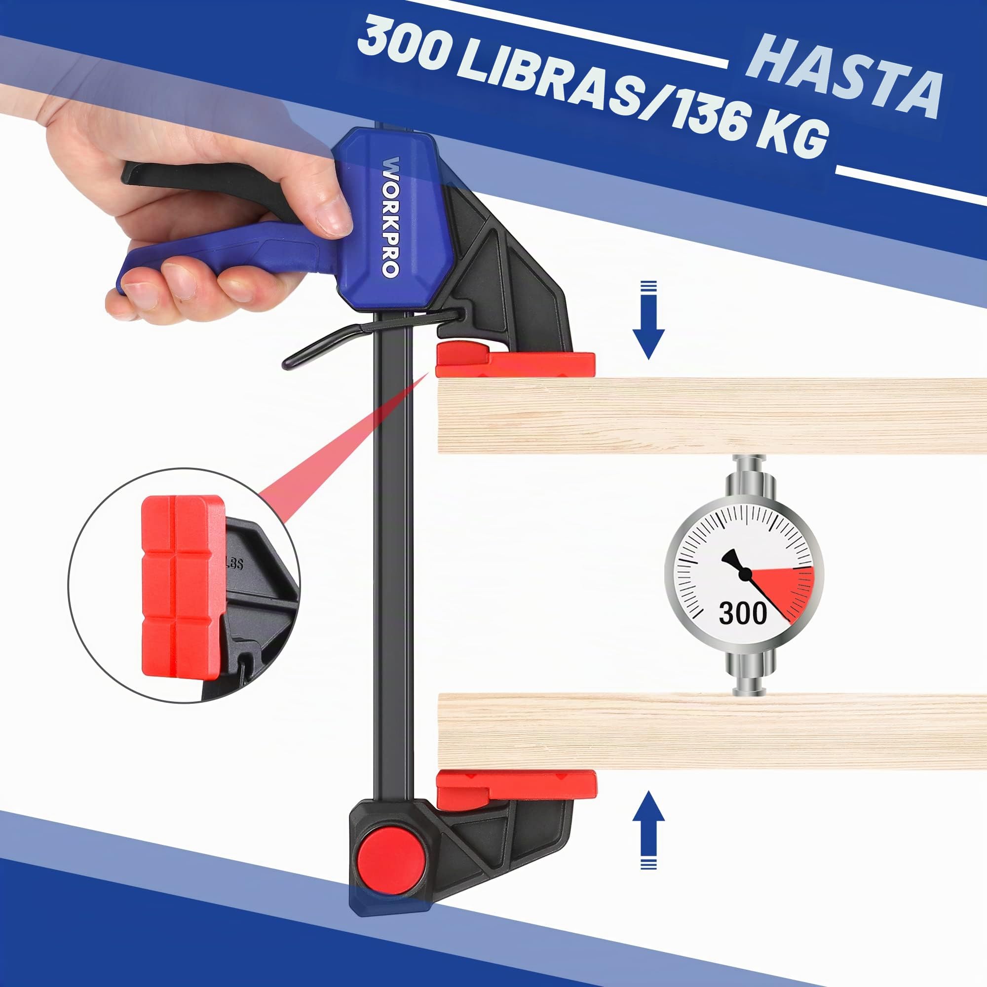 WORKPRO 2 Piezas Sargento Barra de 305mm, Fuerza de Sujeción 136kg