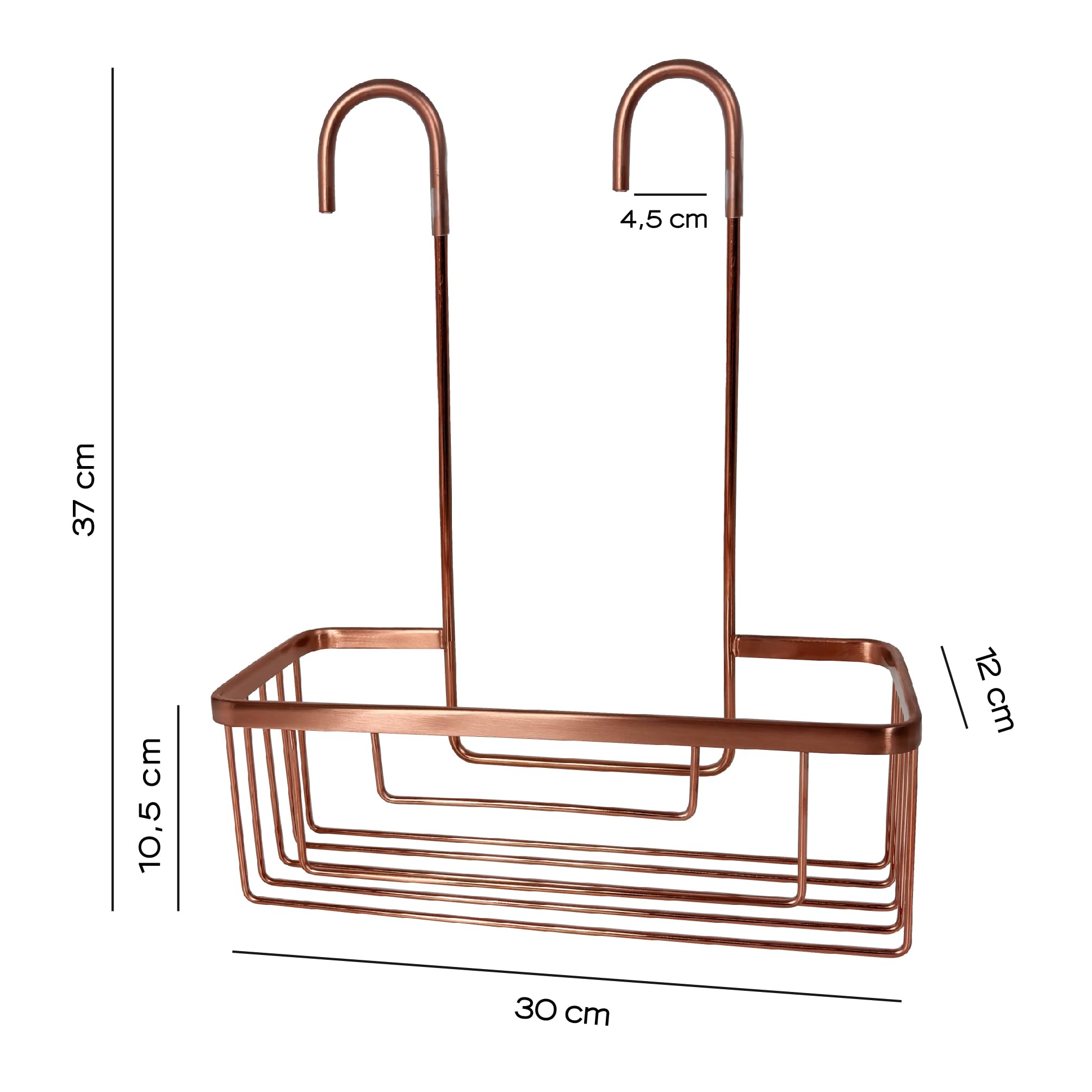 Gedy OTTAVIANO Panier de douche à suspendre, étagère de douche, acier inoxydable, or rose, 30 x 12 x 37 cm