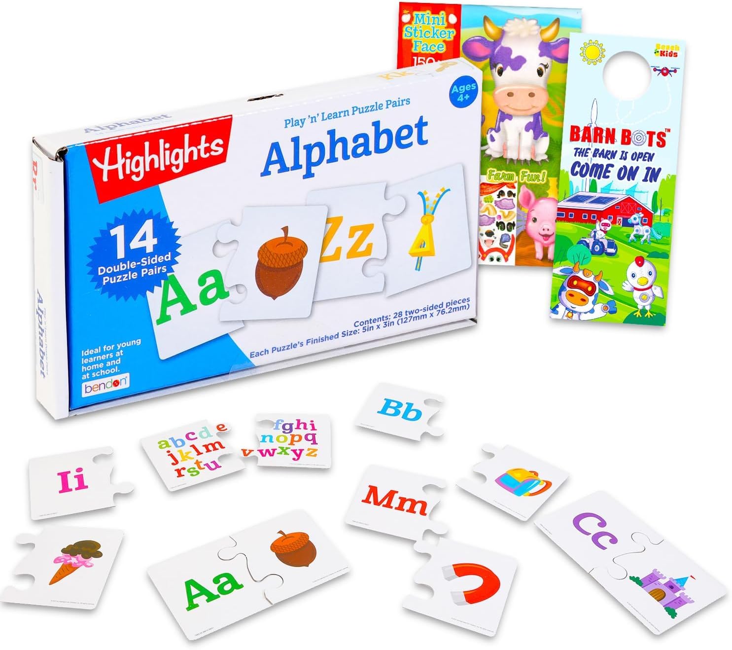 Highlights Alphabet ABCs Puzzle Card Set - Bundle of 14 Double-Sided Matching Letter Pair Games for Homeschool Preschool Kindergarten Educational Toys