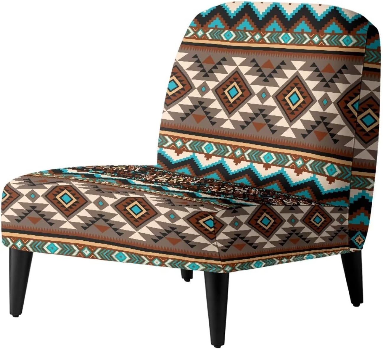 Armless Chair Covers Slipcover Aztec Brown Accent Chair Covers Washable Armless Chair Furniture Protector Covers for Living Room Hotel 1 Piece