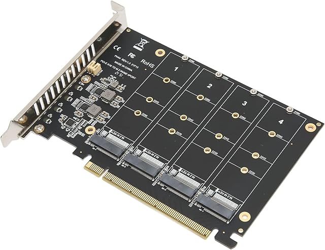 M.2 PCIE Adapter, NVMe PCIe 4.0 X16 Protocol 4 Bay SSD Transfer Expansion Card M.2 RAID X16 Split Card, Support PCIE3.0 4.0 High Speed Transmission Protocol SSD Adapter, for 2230 2242 2260 2280 SSD