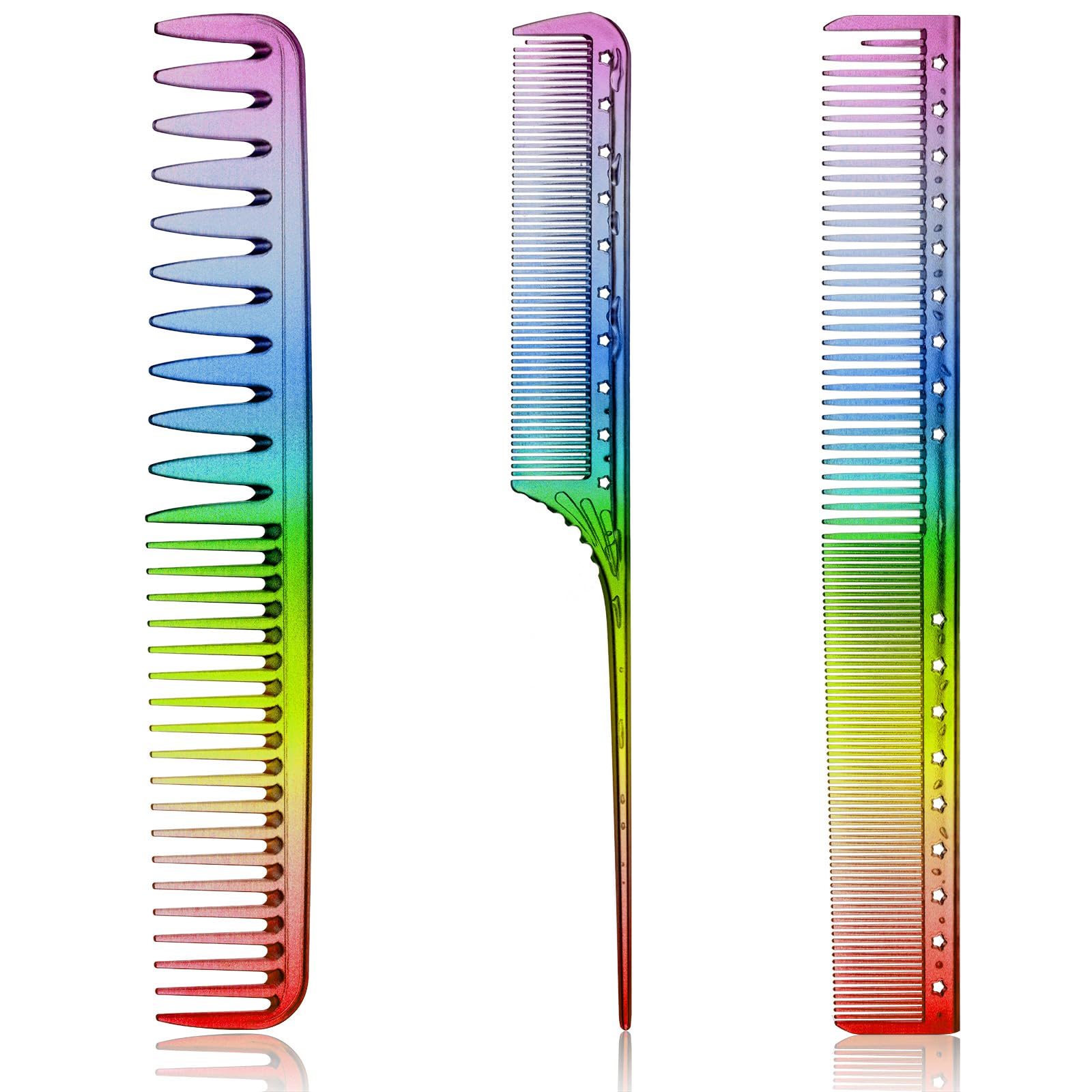 Patelai 3 Pieces Rainbow Fine Tooth Comb for Woman Rat Tail Styling Salon Hair Comb Anti Static Heat Resistant Hairdressing Tools for Root Teasing