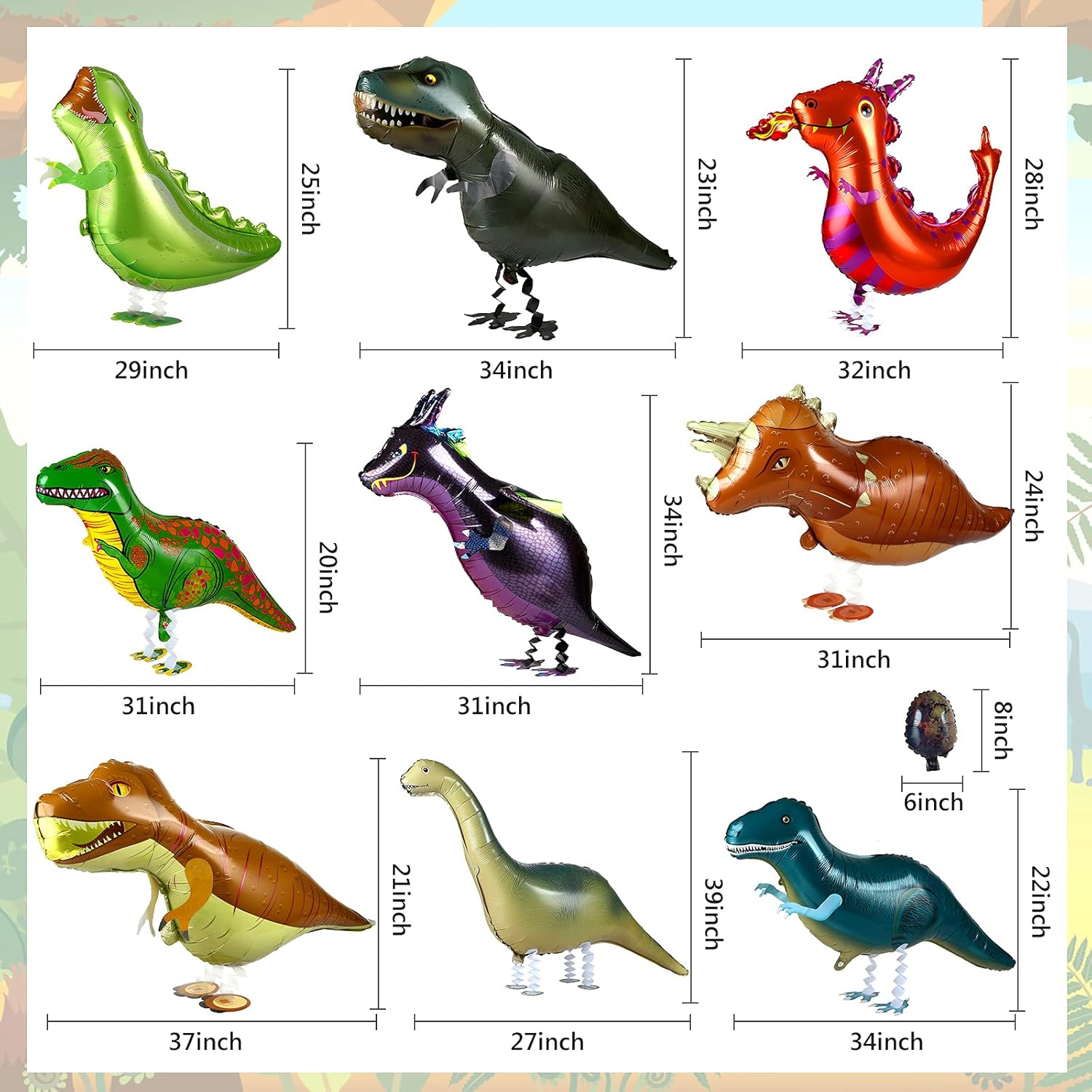KESOTE Dinosaur Balloons Dinosaur Party Favor, 9 Pack Fun Walking Animal Balloons Mylar Foil Helium Animal Dino for Kids Birthday Party Decorations Supplies