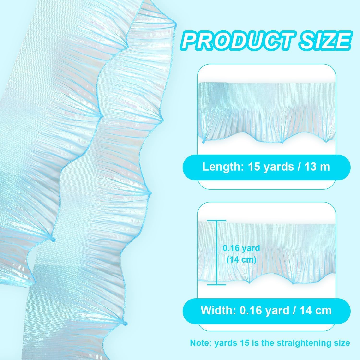 Ruffle Ribbon 15 Yards Jellyfish Tentacles Trim Pleated Organza Fabric for Mermaid DIY Crafts Sewing Dress Skirt Decoration (Blue, Large)