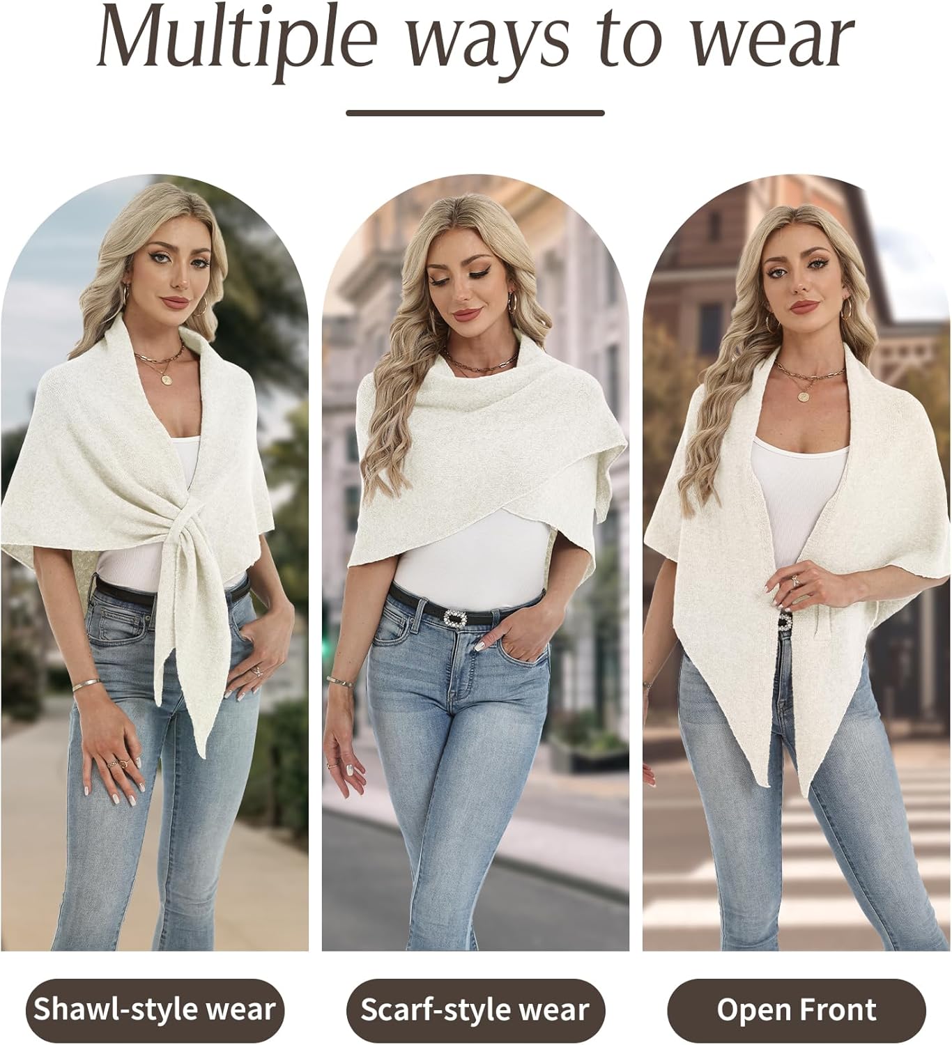 ELLEVEN Women’s Shawl Wraps – Soft Knitted Sweater Poncho Scarf, Cardigan Cape, Fashion Accessory Gift - Image 6