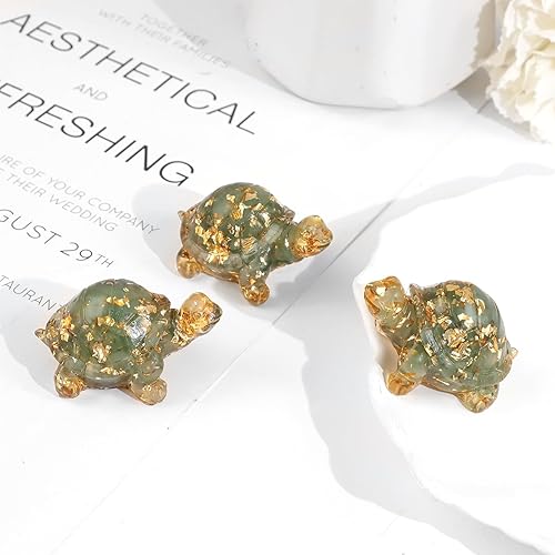 Miniatura 5 de SUNYIK Paquete de 2 estatuas de tortuga de cristal de orgón, amuleto de tortuga de piedra de Reiki, escultura Fengshui para decoración de oficina en