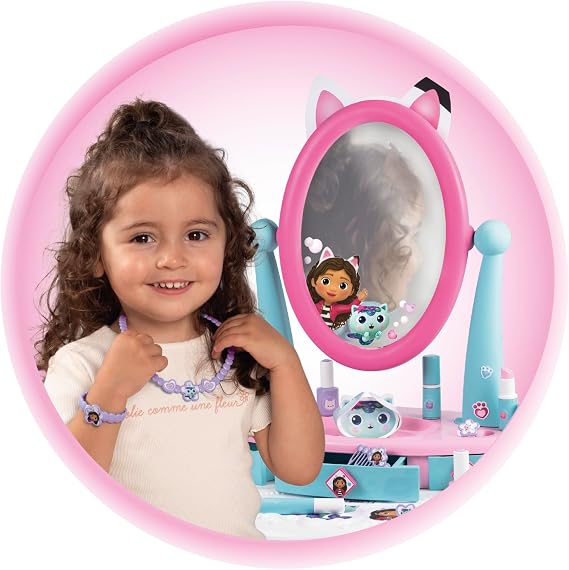 Smoby - Gabby Makyaj Masası 2'si 1 Arada - Tabure + 12 Sahte Aksesuar Dahil - Döndürülebilir Ayna - 3 yaşından itibaren - 7600320254