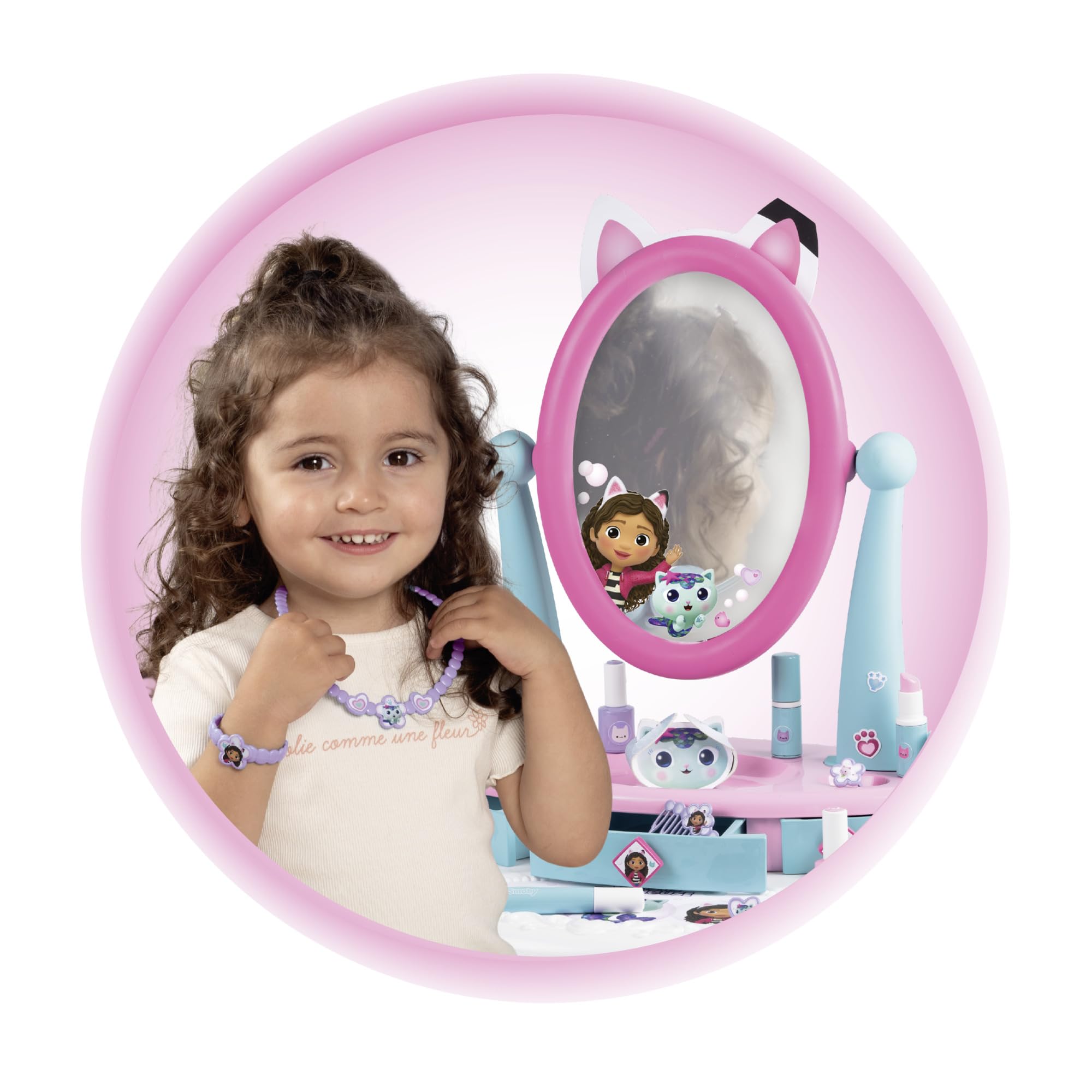 Smoby - Gabby Specchiera 2 in 1, 7600320254, +3 anni, 2in1, tanti accessori, trucchi finti non utilizzzabili