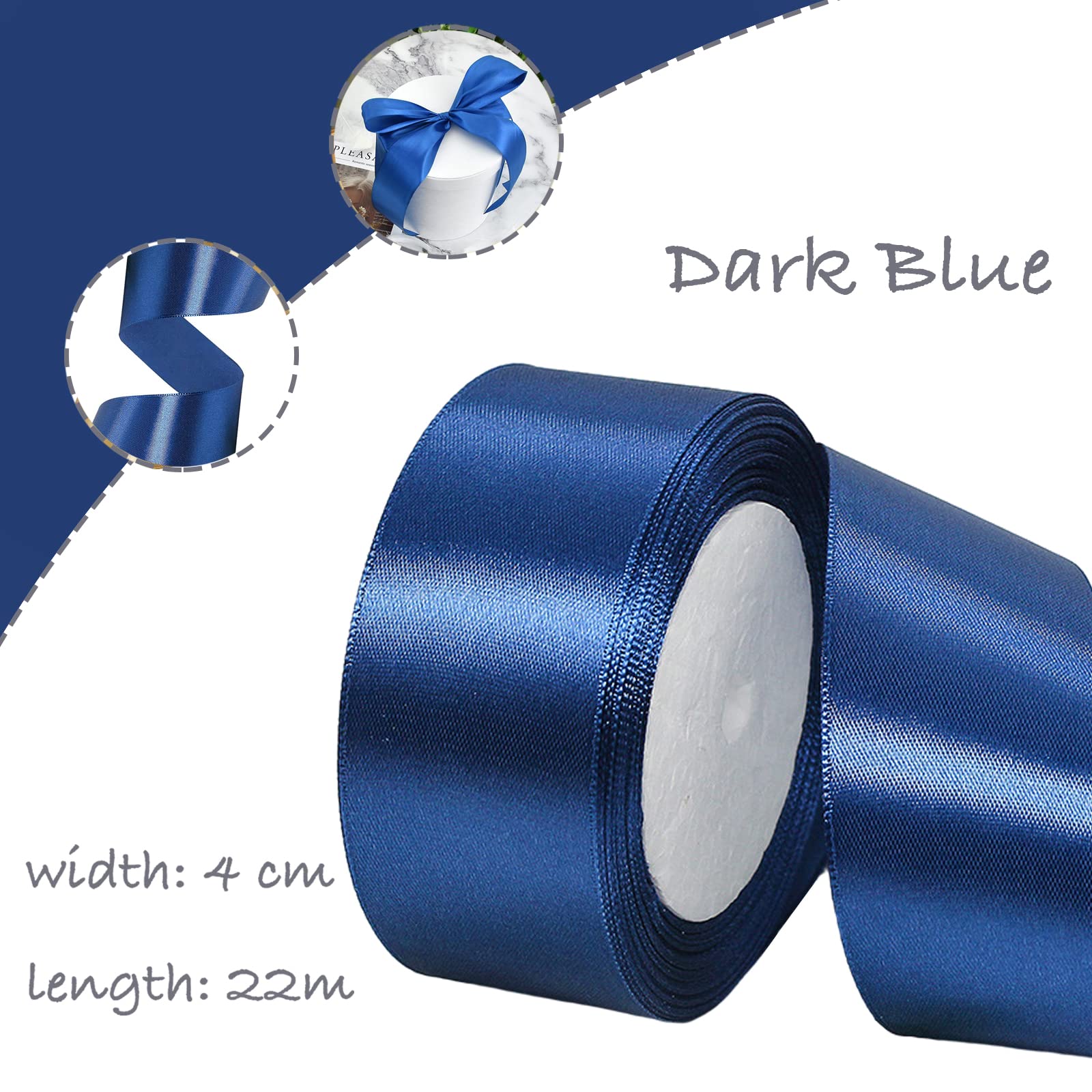 Nastro di raso blu, 40mm x 22 Metri Nastri in tessuto solido