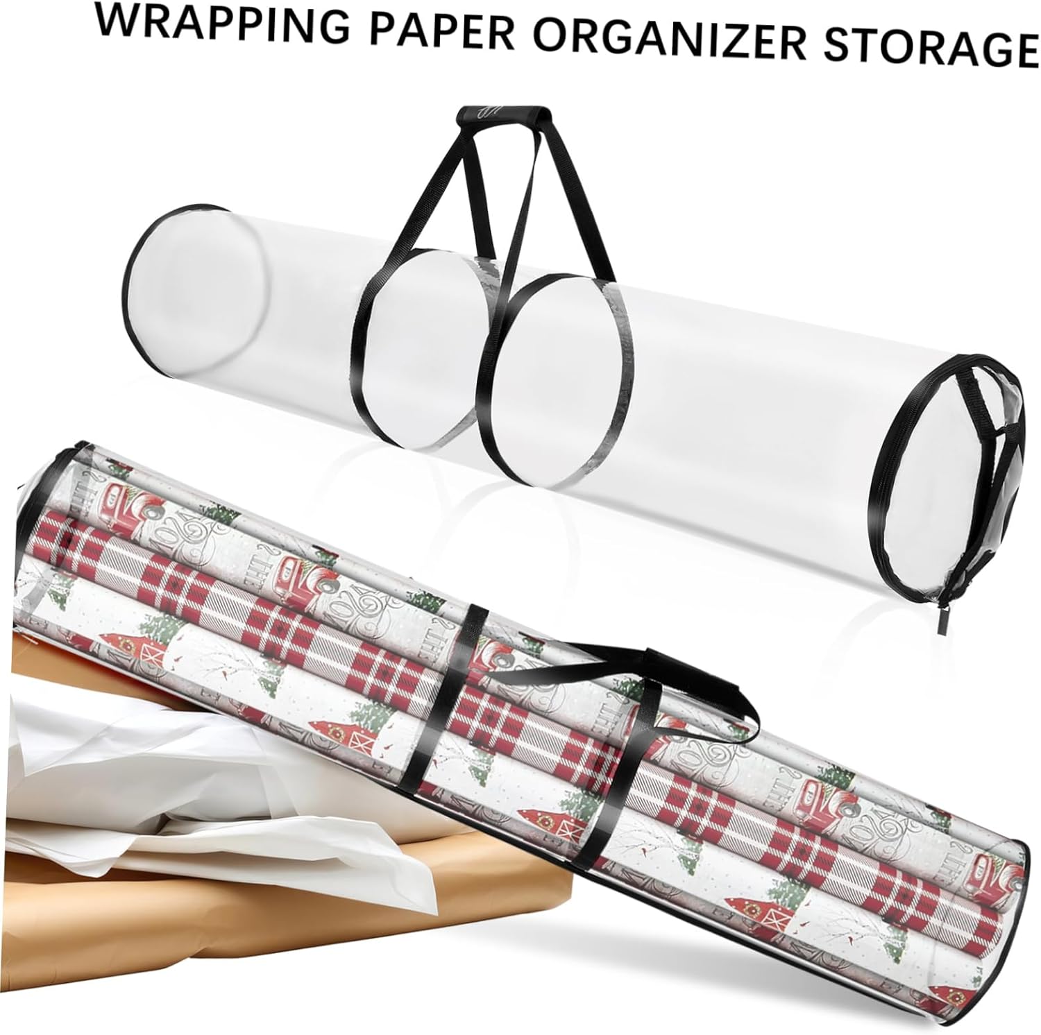 VILLCASE 2pcs Packaging Paper Storage Bags Wrapping Paper Holder Storage Container PVC Comfort Grip Handles for Home Office