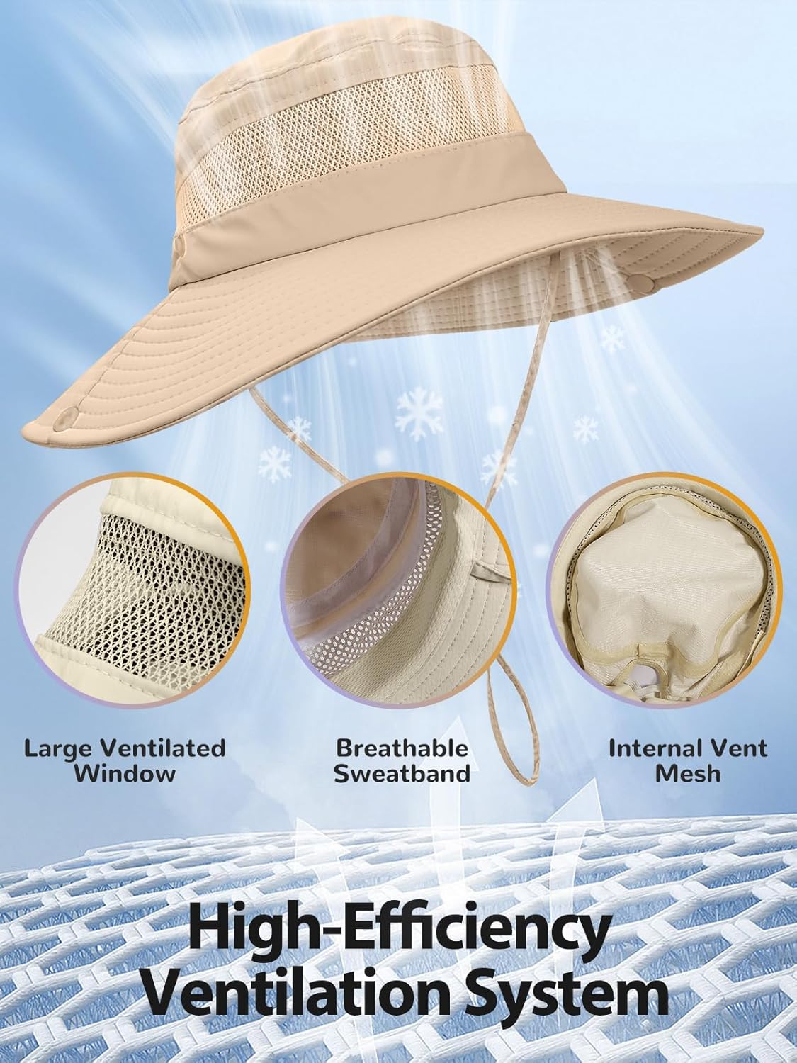 Sun Bucket Beach Hats for Women with Ponytail Hole,Sun Protection UV UPF50+ Waterproof Fishing Safari Hiking Hat - Image 3