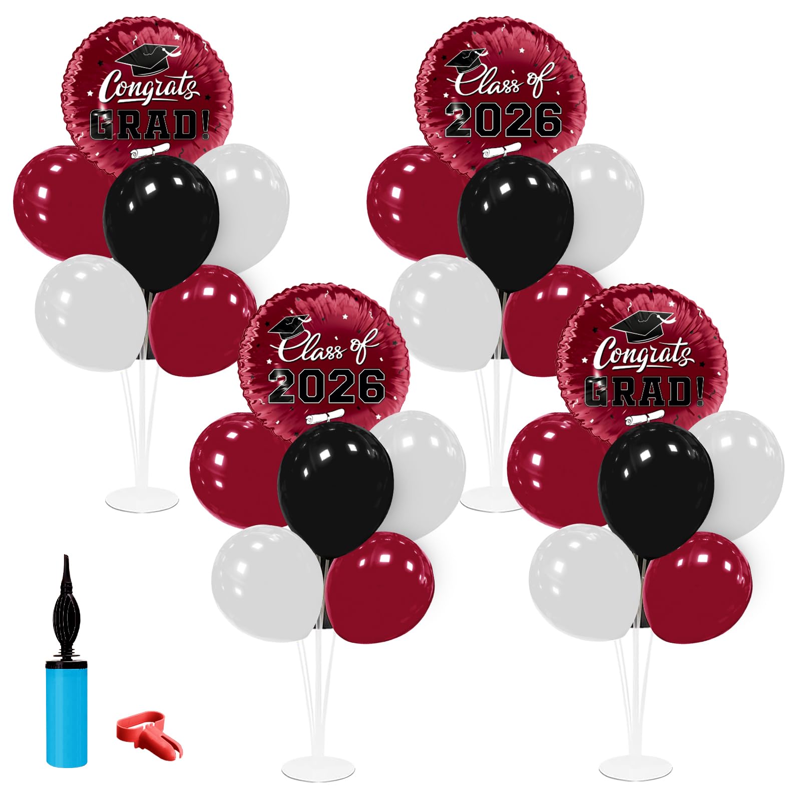 Photo 1 of **MISSING BALLOONS**
Graduation Decorations - 4 Set Balloon Stands, Class of 2026 Congrats Grad Table Centerpieces for Graduation Party Supplies(Maroon& Black)