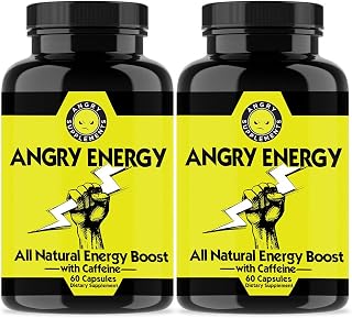 Angry Supplements Angry Energy Caffeine Capsules, All Natural Non-GMO Energy Booster, Increase Stamina & Focus, Mind & Body Health (2-Bottles)