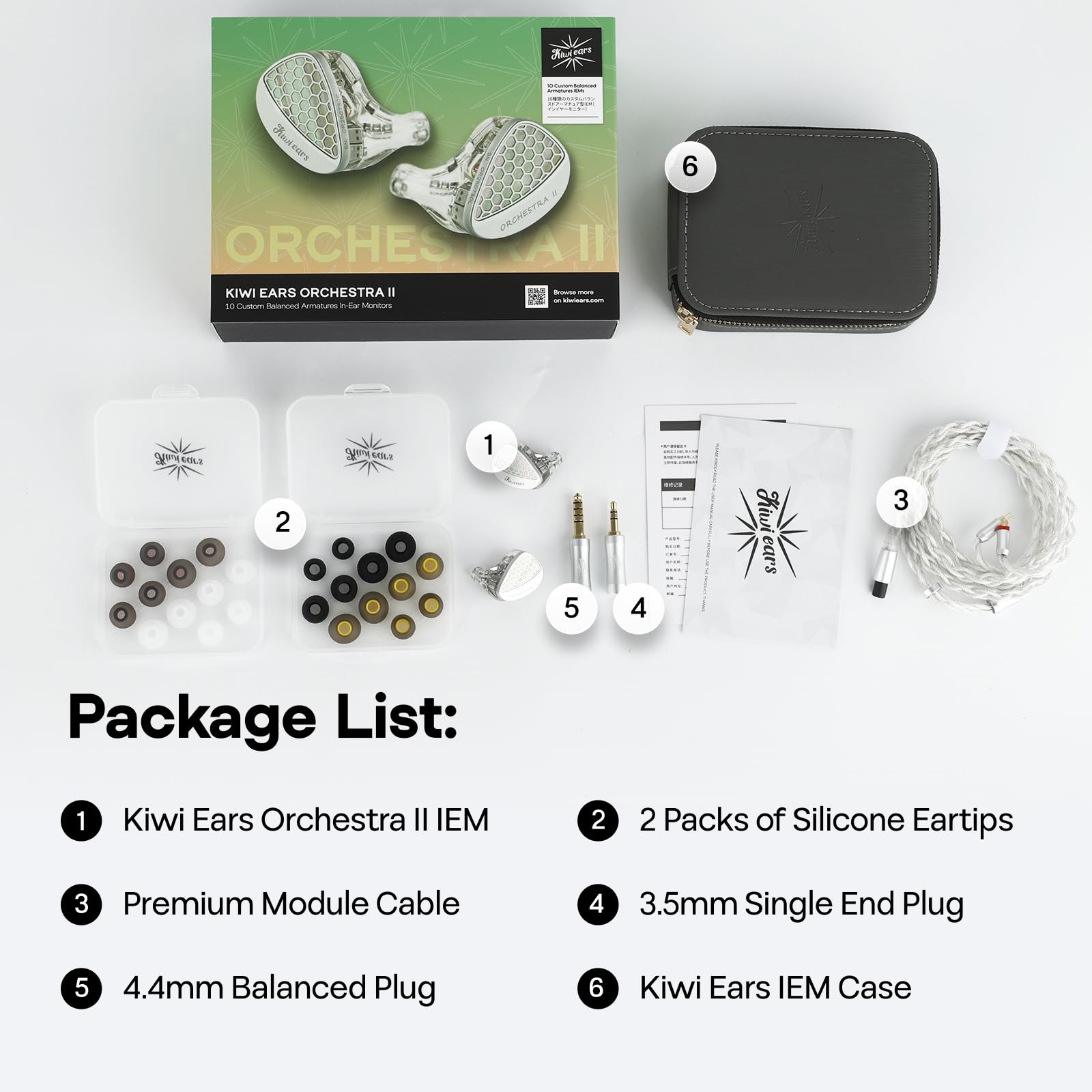 Linsoul Kiwi Ears Orchestra II 10BA In Ear Monitor Professionale,Cuffie IEM con Cavo HiFi con Equilibrio Tonal Superlativo,Alloggiamento Artigianale per Tutti gli Individui e Generi Musicali (Argento)
