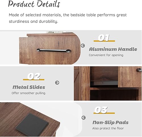 Miniatura 6 de Giantex Juego de 2 mesitas de noche de granja, mesa auxiliar rústica con cajones y compartimento abierto, mesa auxiliar de sofá de madera para