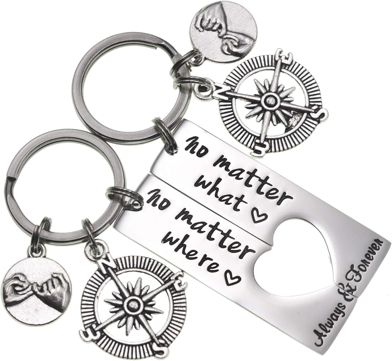No Matter What No Matter Where Keychain Best Friend Long Distance Friendship Relationship Gift Polished Finish Set of 2