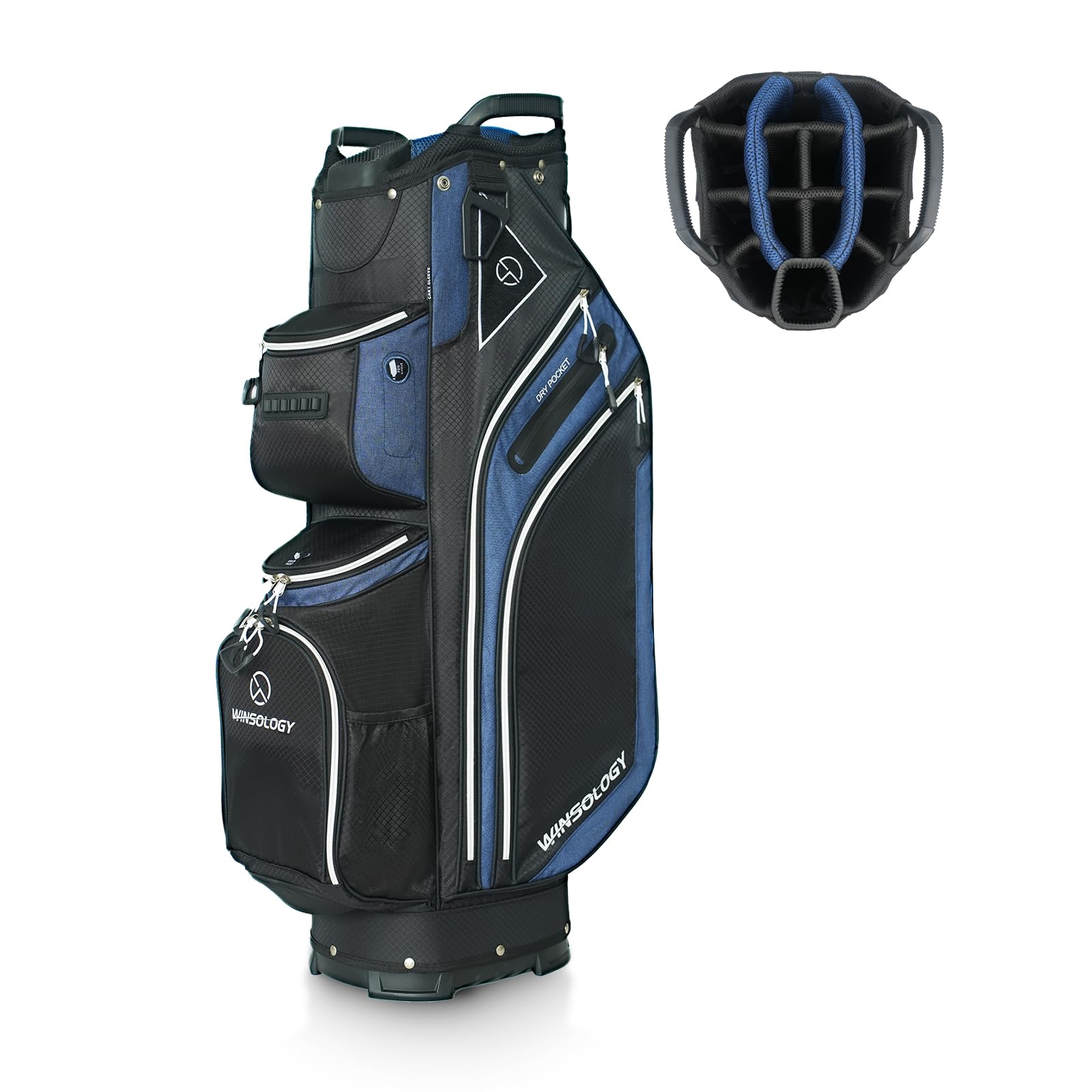 Max Lightweight Golf Cart Bag with Dual Handles and 14 Way Individual Full Length Dividers, Golf Club Bag with 11 Pockets, Large Putter Well, Double Strap Cooler for Men & Women