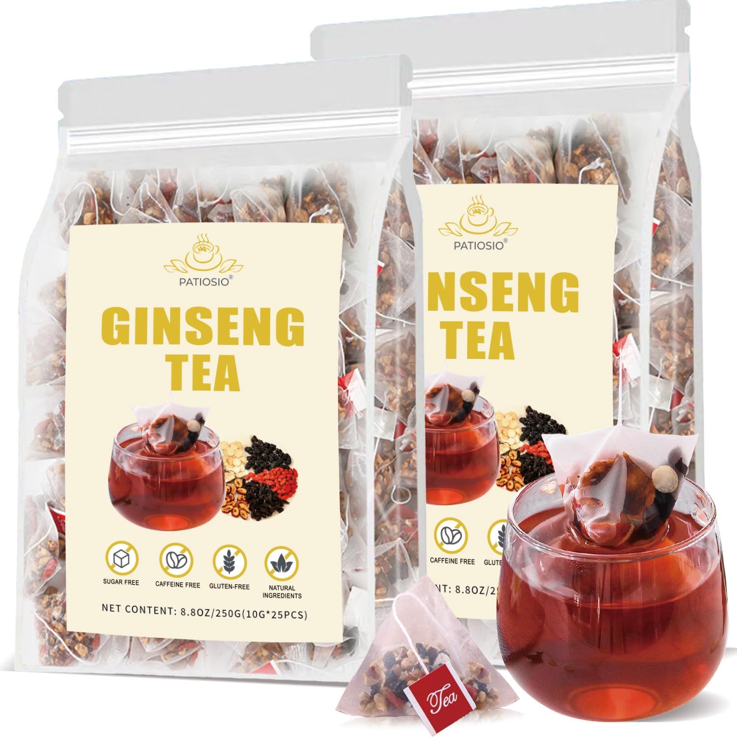 Ginseng Five Treasures Tea Kidney Tea- Wubao Tea Ginseng Six Treasure Tea, Ginseng Red Date Chinese Herbal Tea, Kidney Cleanse Detox Tea for Men & Women (2 Pack(50 pcs))