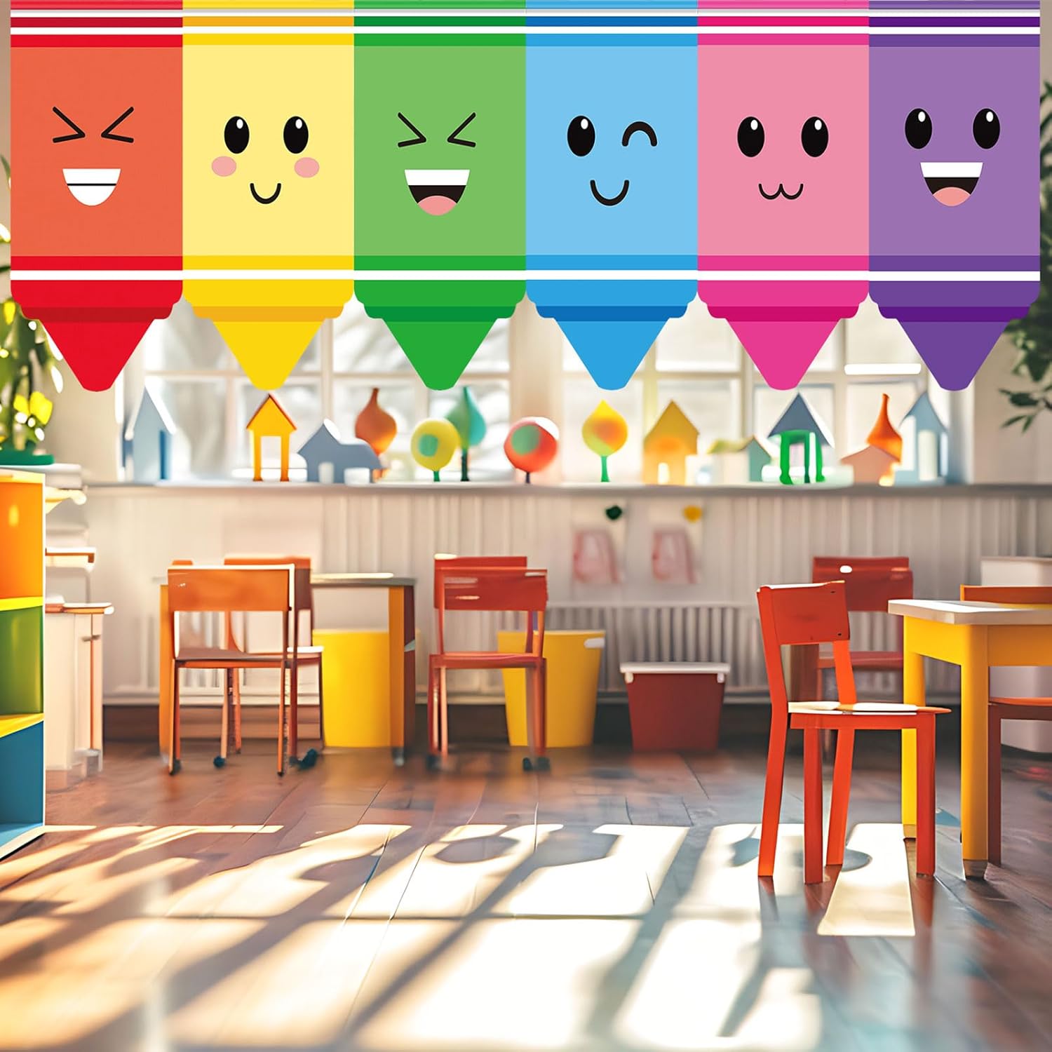 WovWeave 6 Pcs Crayon Classroom Curtains Decorations Back to School Rainbow Crayon Curtains Colorful Pencils First Day of School Decors for Kindergarten Daycare Bedroom Window Decoration 36" x 24"