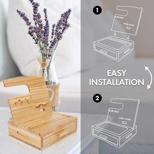 Miniatura 6 de Organizador de mesita de noche de madera maciza, estación de acoplamiento, regalos para hombres, hecho de cedro, organizador versátil de mesita de