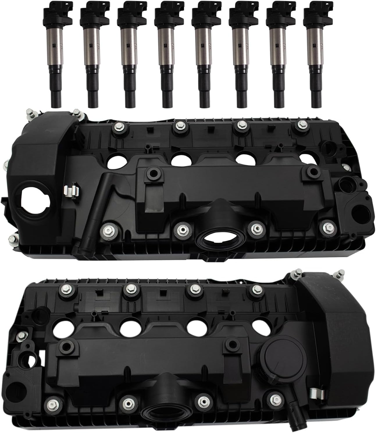 TRQ Ignition Coil Kit 10 Piece Valve Cover Compatible with 2008-2010 BMW 550i