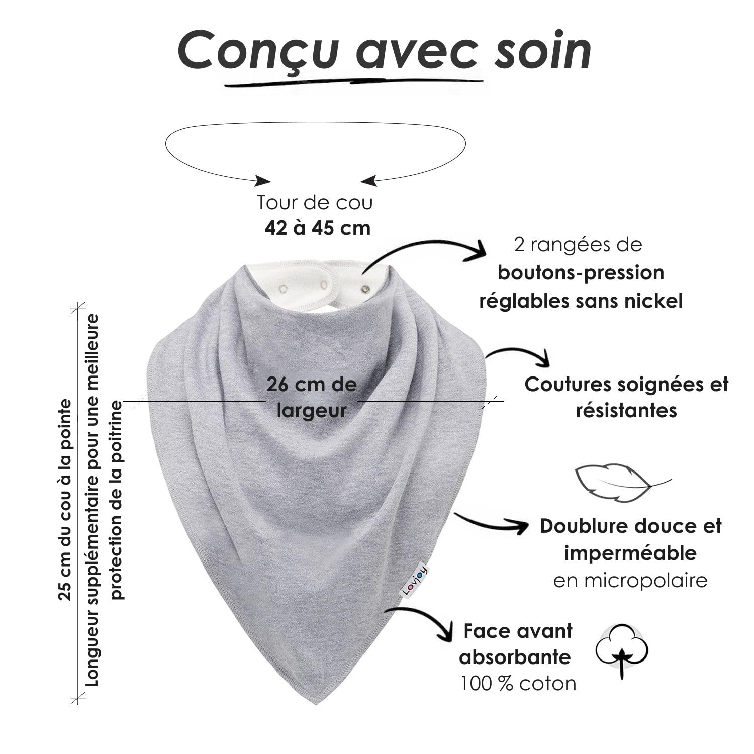 Lovjoy Bavettes en bandana extra larges/pour adolescents, aux jeunes adultes et personne âgée/Special needs/Super-Absorbants/Ajustable/Multi-Usages