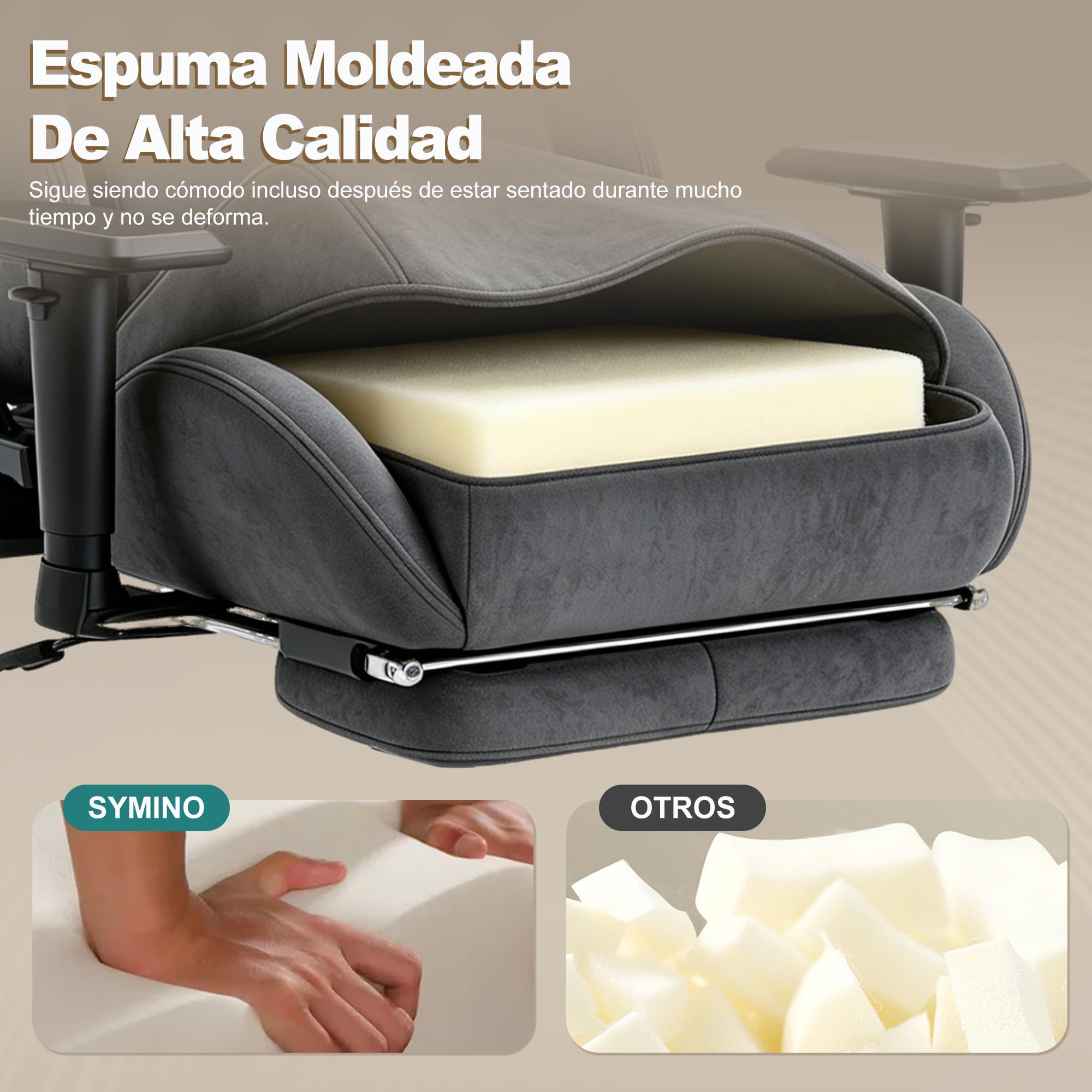 Symino Silla Gaming Ergonómica Reclinable con Reposapiés Ajustable, Soporte Lumbar y Reposacabezas Regulable, Altura Ajustable para Adultos hasta 200kg (Gamuza Artificial,Grey)