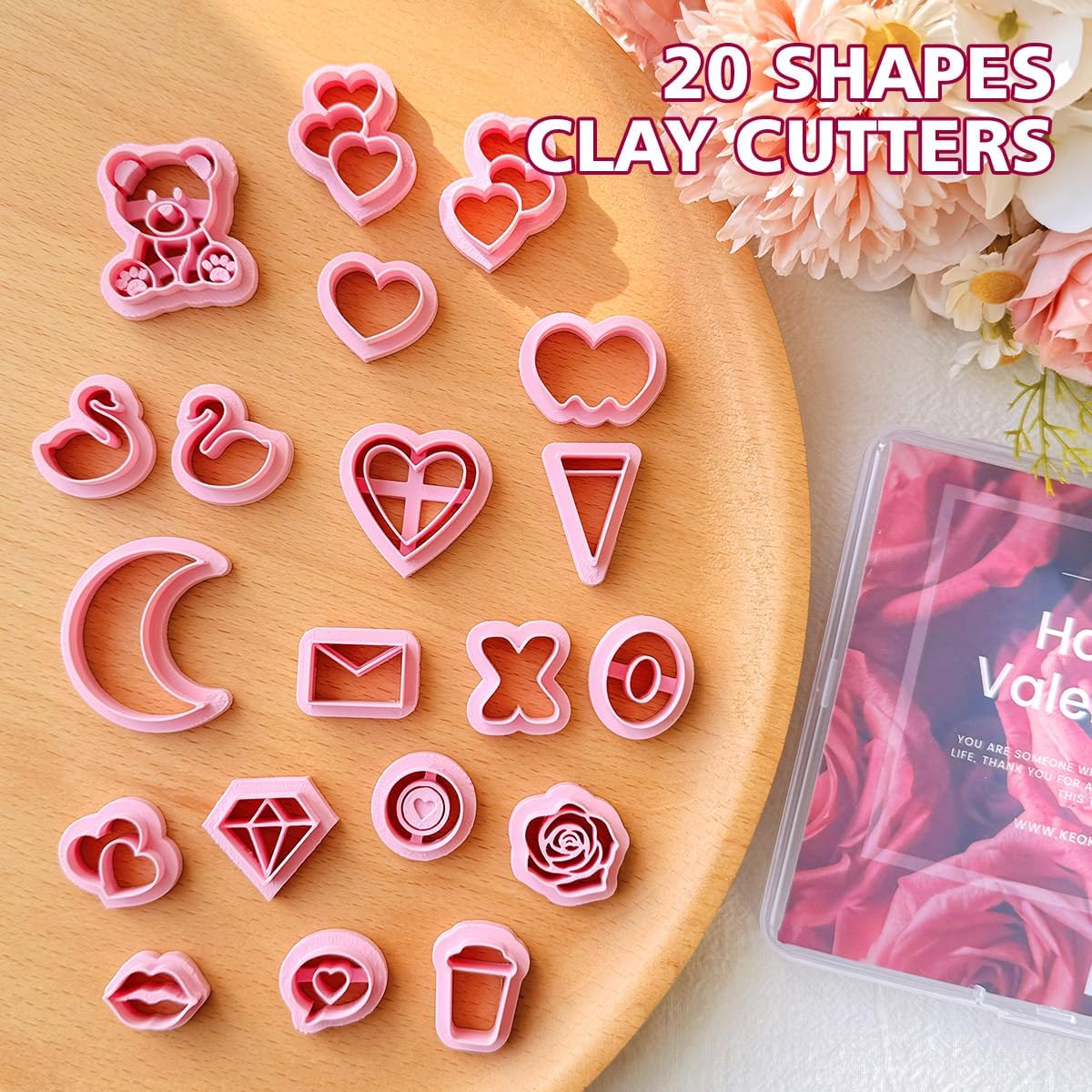 Keoker Valentine's Day Clay Cutters, Valentines Polymer Clay Cutters for Earrings Making, 20 Shapes Valentines Clay Cutters, Swan Clay Cutters for Polymer Clay Jewelry (ALL1)
