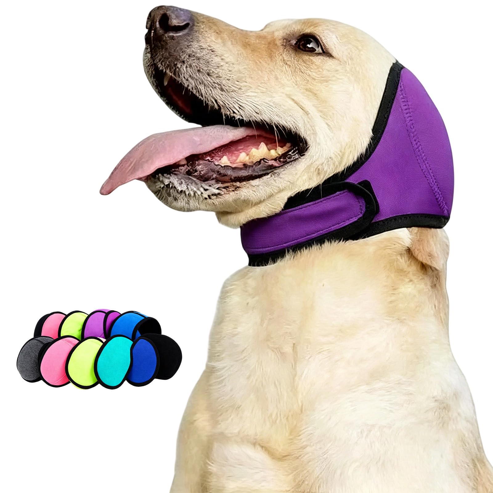 Dog Ear Muffs Noise Protection, No Flap Ear Wraps for Dogs, Adjustable Silent Elastic, Noise Cancelling Ears Wrap for Small Medium Large Dogs (PurpleＬ)