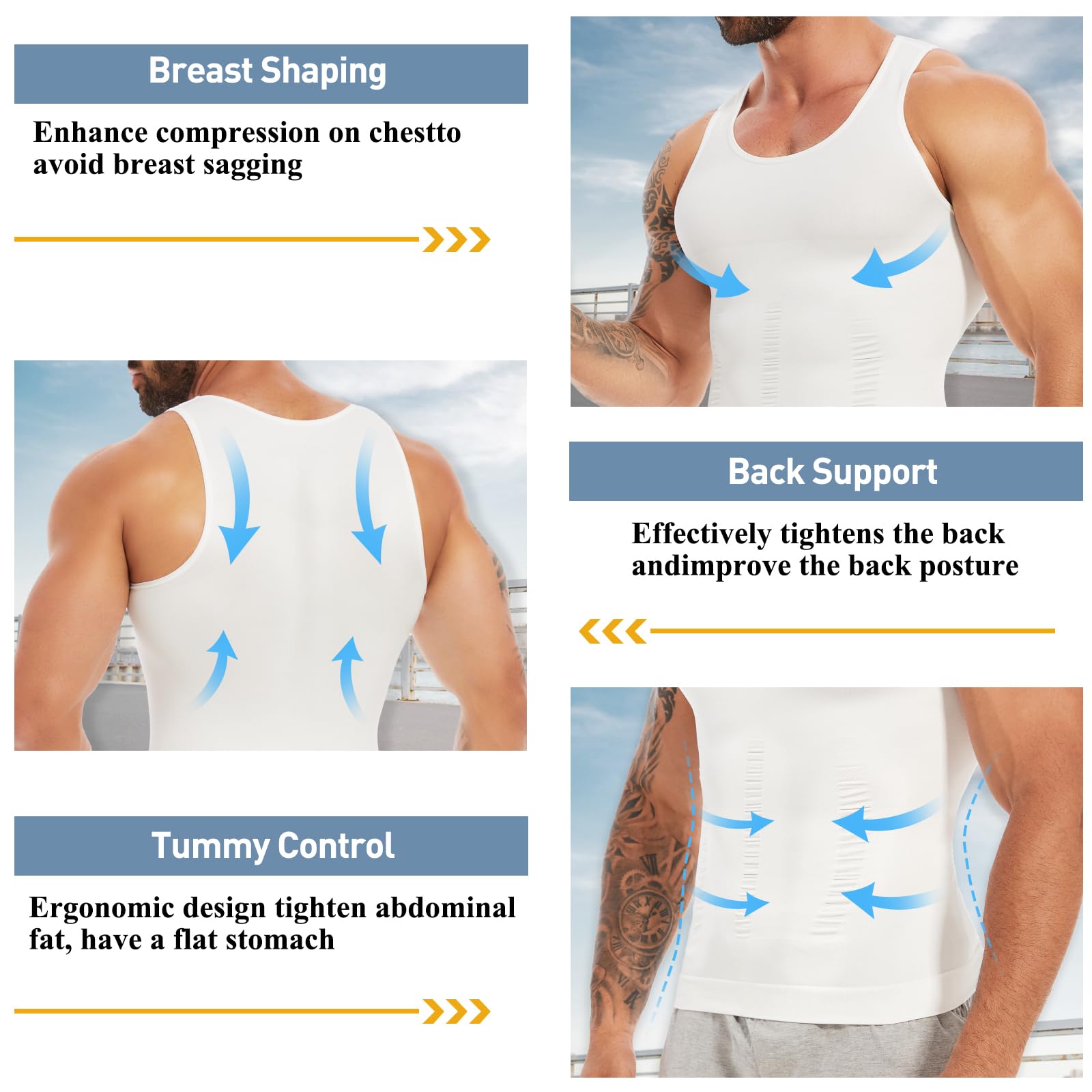 SLIMBELLE Body Shaper Herren Elastische Unterhemd Herren Tight Compression Shirt Taillenformer Figurformend Bauch Weg Shirt Männer
