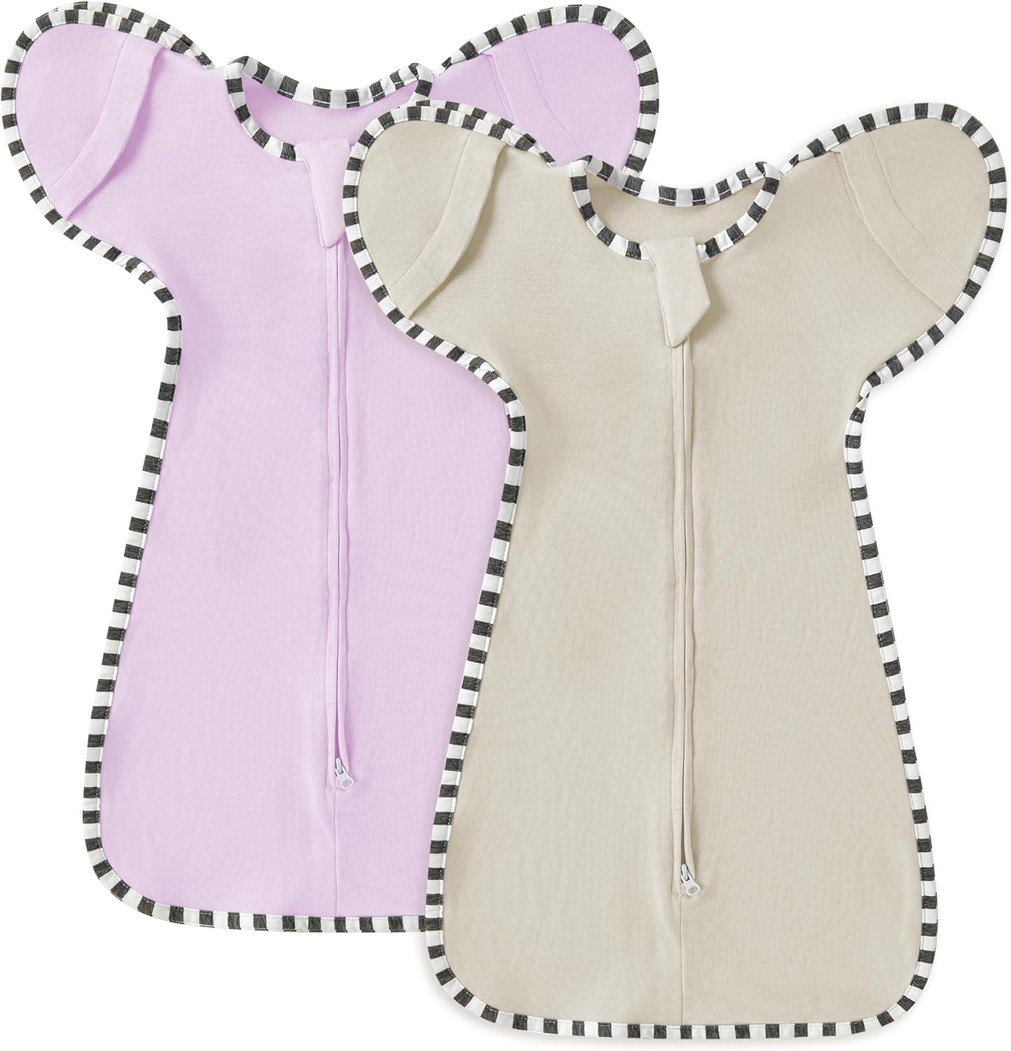 Soft Cotton Swaddle Blanket, Arms Up Baby Sleep Transitional Swaddle Sack Wearable Sleeping Bag for Boy Girl (Purple + Grey, M(3-6 Months))