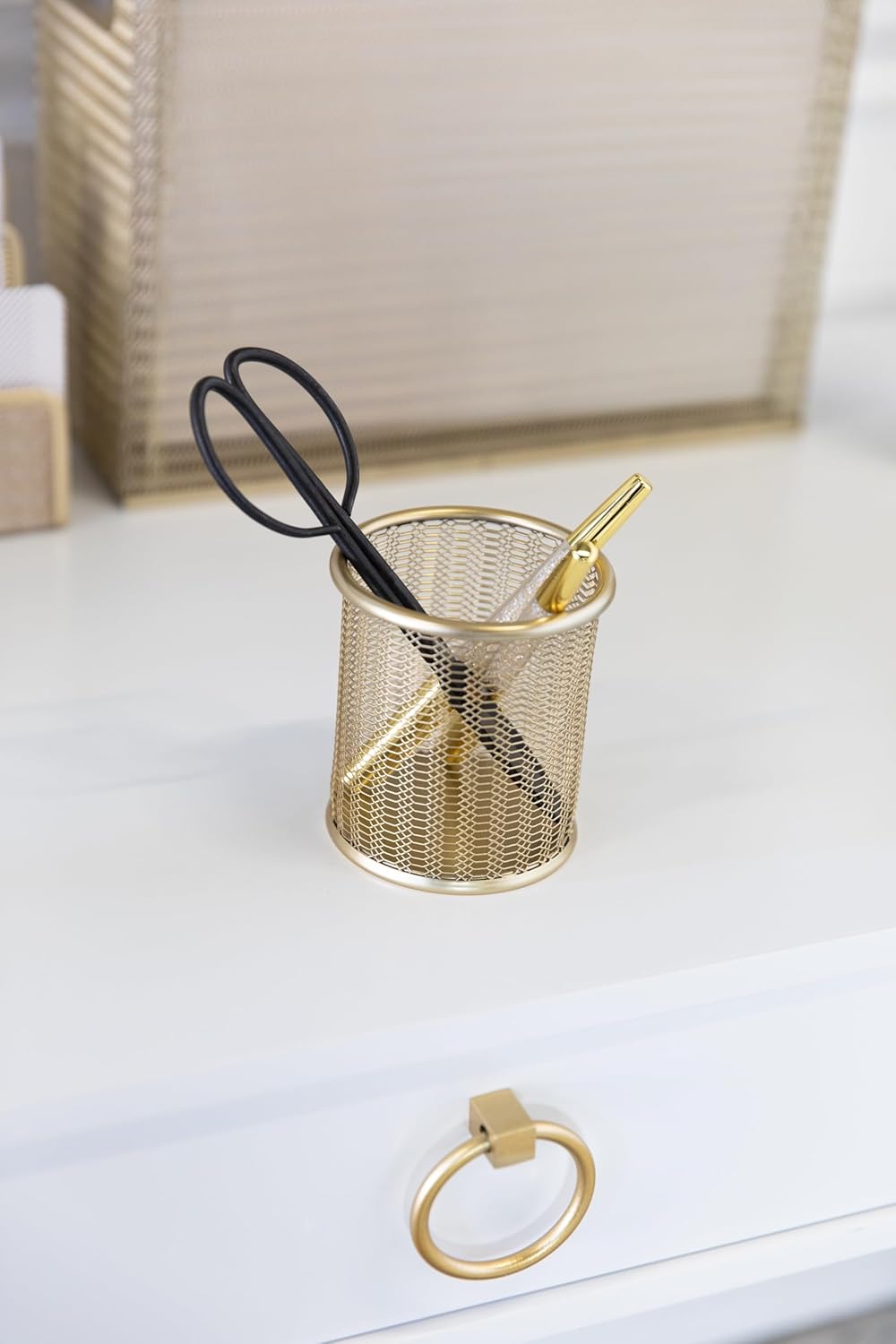 BLU MONACO Gold Pen Holder for Desk – Gold Pen & Pencil Cup – Brush Holder with Metal Mesh Design BLU MONACO Gold Pen Holder for Desk – Gold Pen & Pencil Cup – Brush Holder with Metal Mesh Design