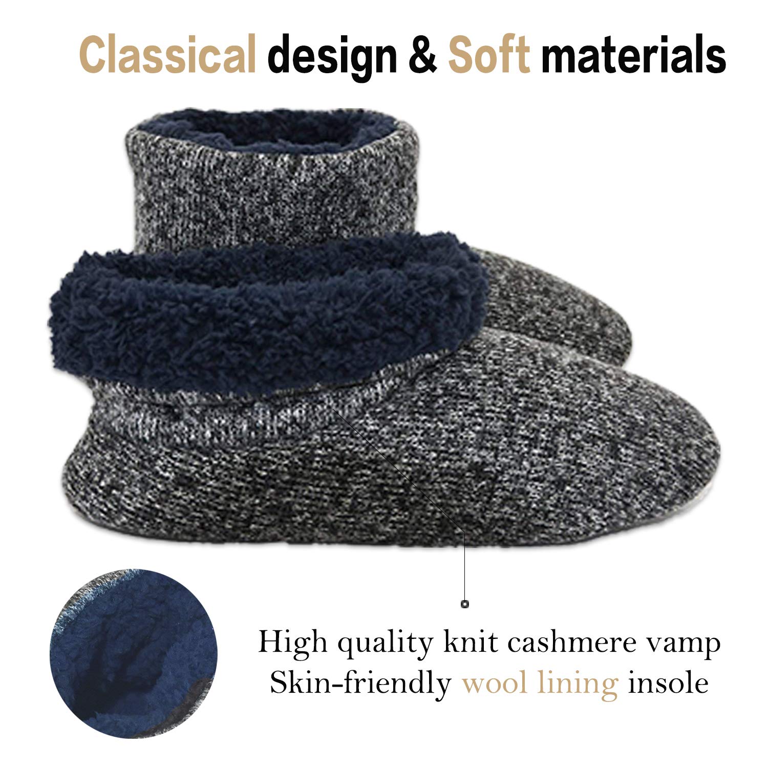 KuaiLu Pantofole Stivaletto Uomo Invernali Chiuse a Maglia Stitch Memory Foam Ciabatte Stivaletti Comode Calde Pelose Peluche Lana Cotta Antiscivolo Scarpe da Casa